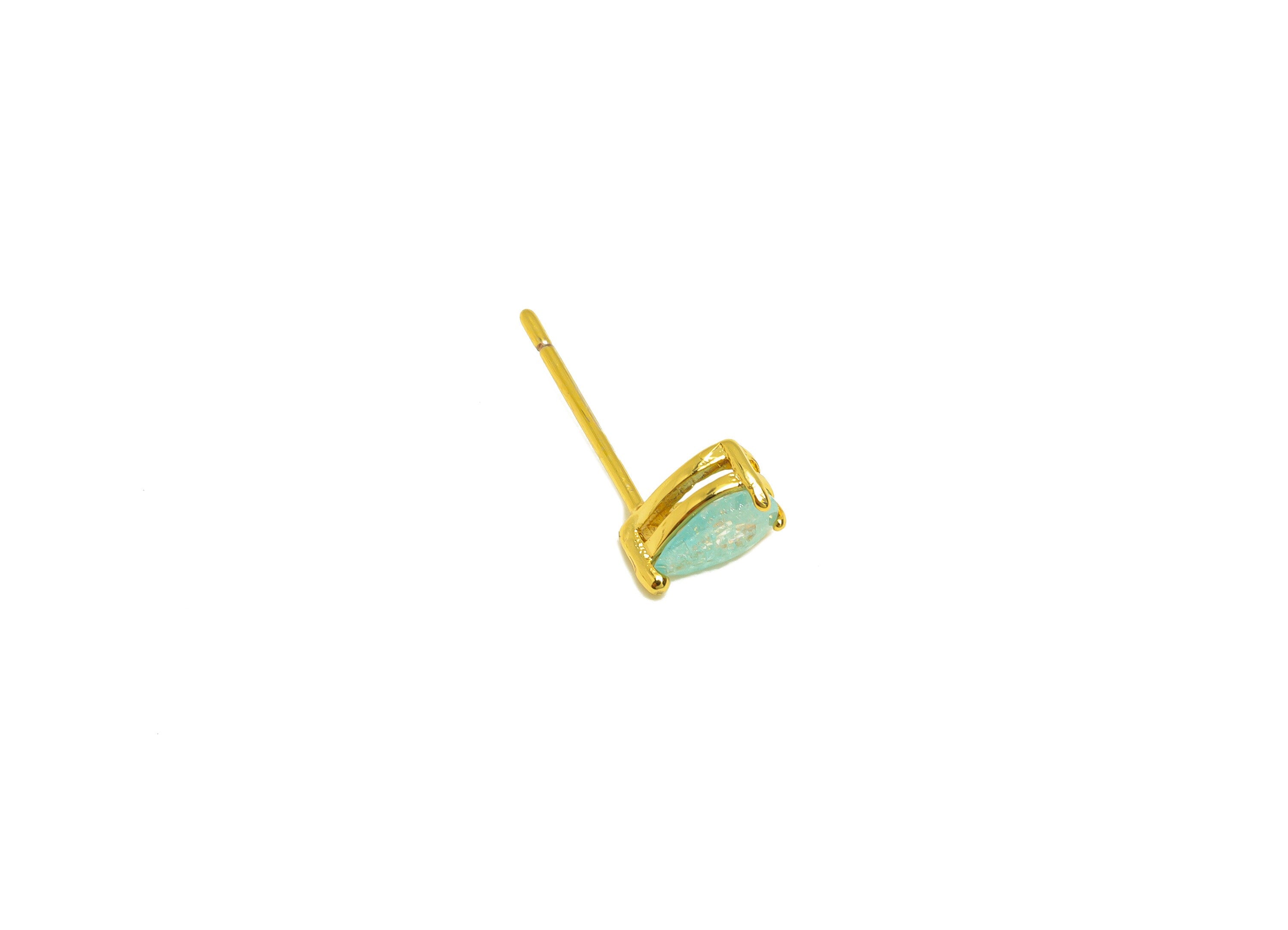 Brass Teardrop CZ Earring Stud - Brass Blue Cubic Zircon Earring Post - Drop Earring Post - 18K Real Gold Plating - 15x4x0.74mm - RGP7186C - DOMEDBAZAAR