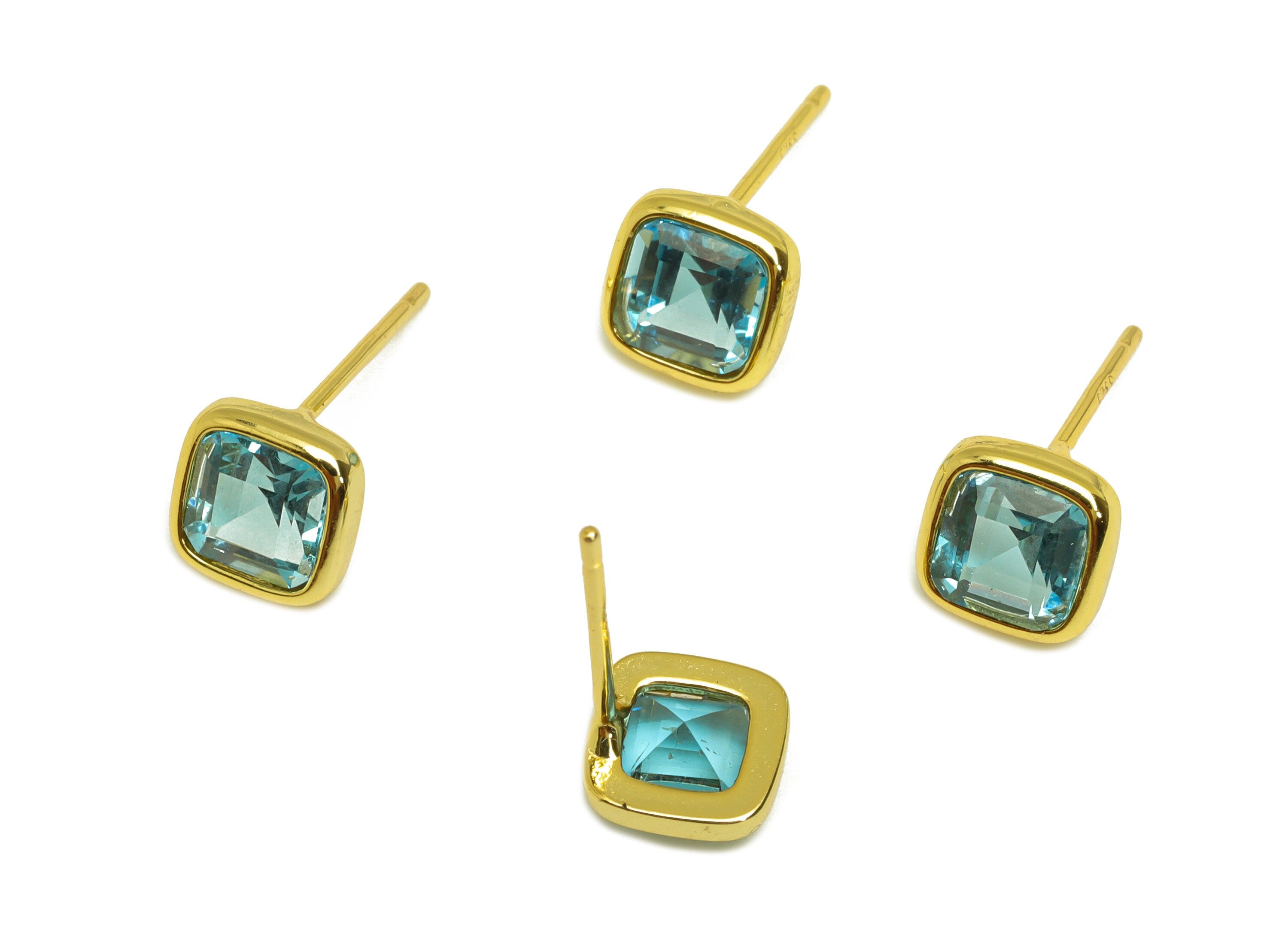 Topaz Square Earring Stud - Topaz Silver Earring Post - 925 Silver Geometry Earring Post - 18K Real Gold Plating Silver - 13x6x0.7mm-RGP7191 - DOMEDBAZAAR