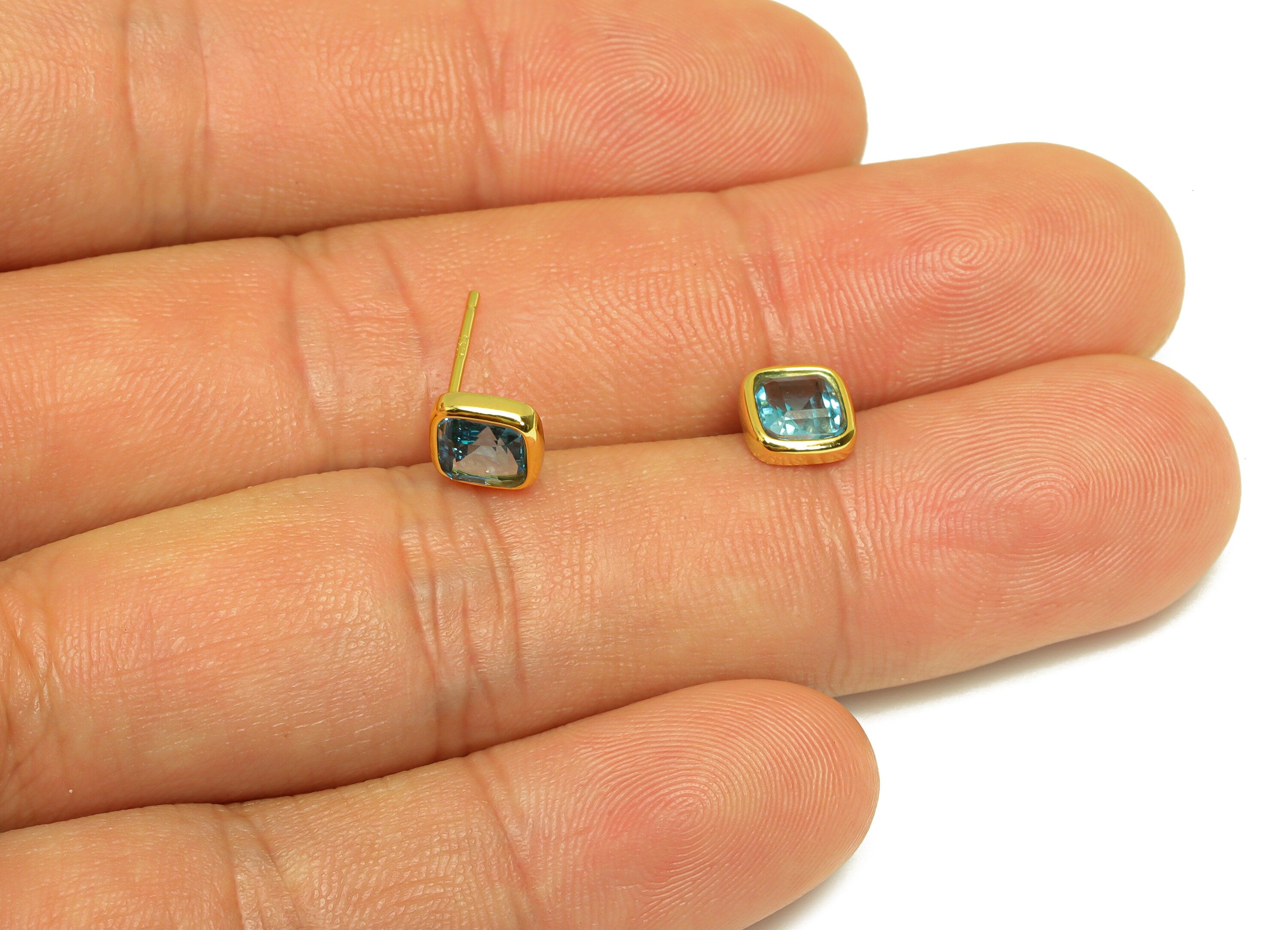 Topaz Square Earring Stud - Topaz Silver Earring Post - 925 Silver Geometry Earring Post - 18K Real Gold Plating Silver - 13x6x0.7mm-RGP7191 - DOMEDBAZAAR