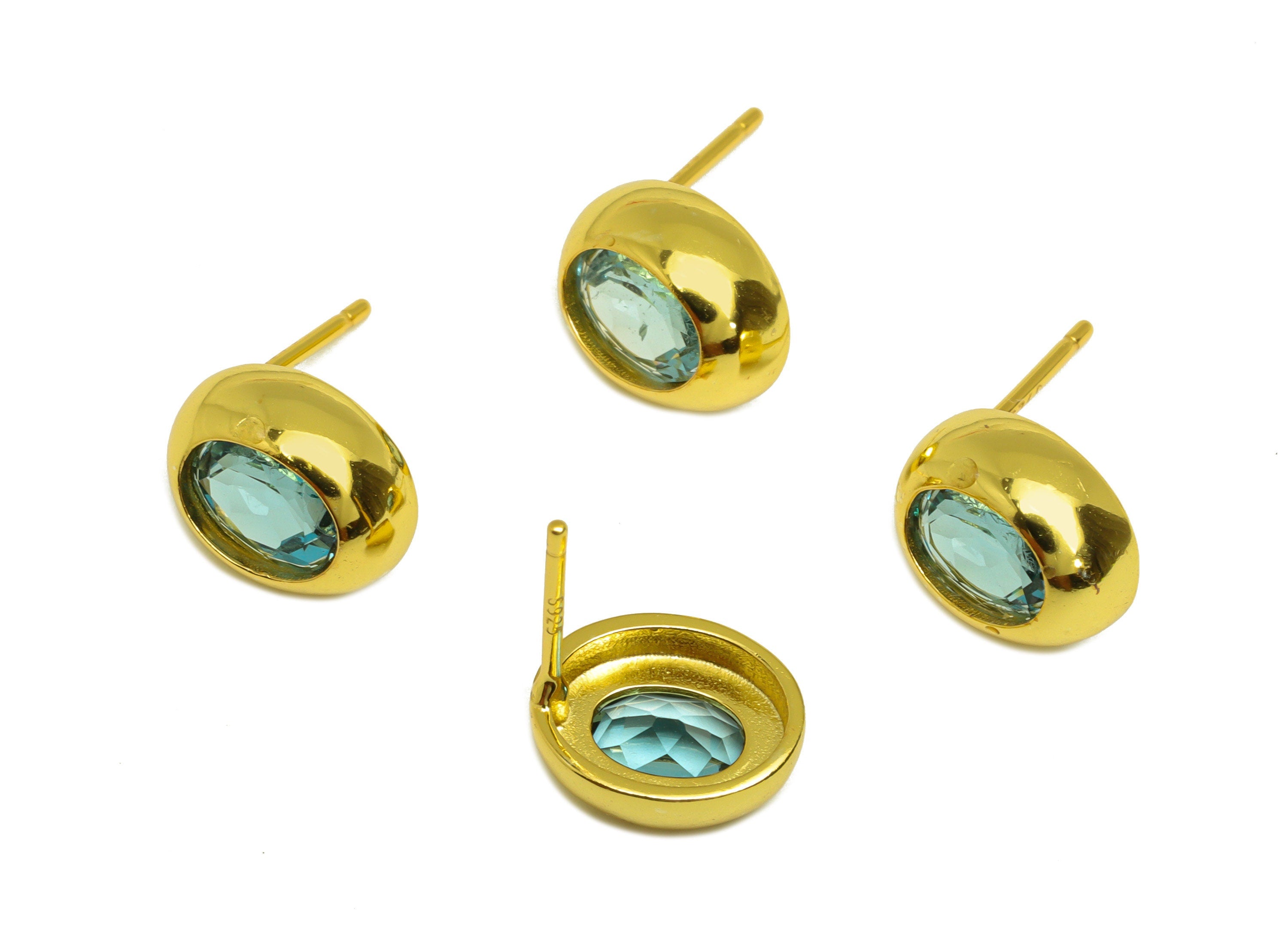 Topaz Oval Earring Stud - Topaz Oval Earring Post - 925 Silver Geometry Earring Post - 18K Real Gold Plating Silver - 10x8x0.8mm - RGP7195 - DOMEDBAZAAR