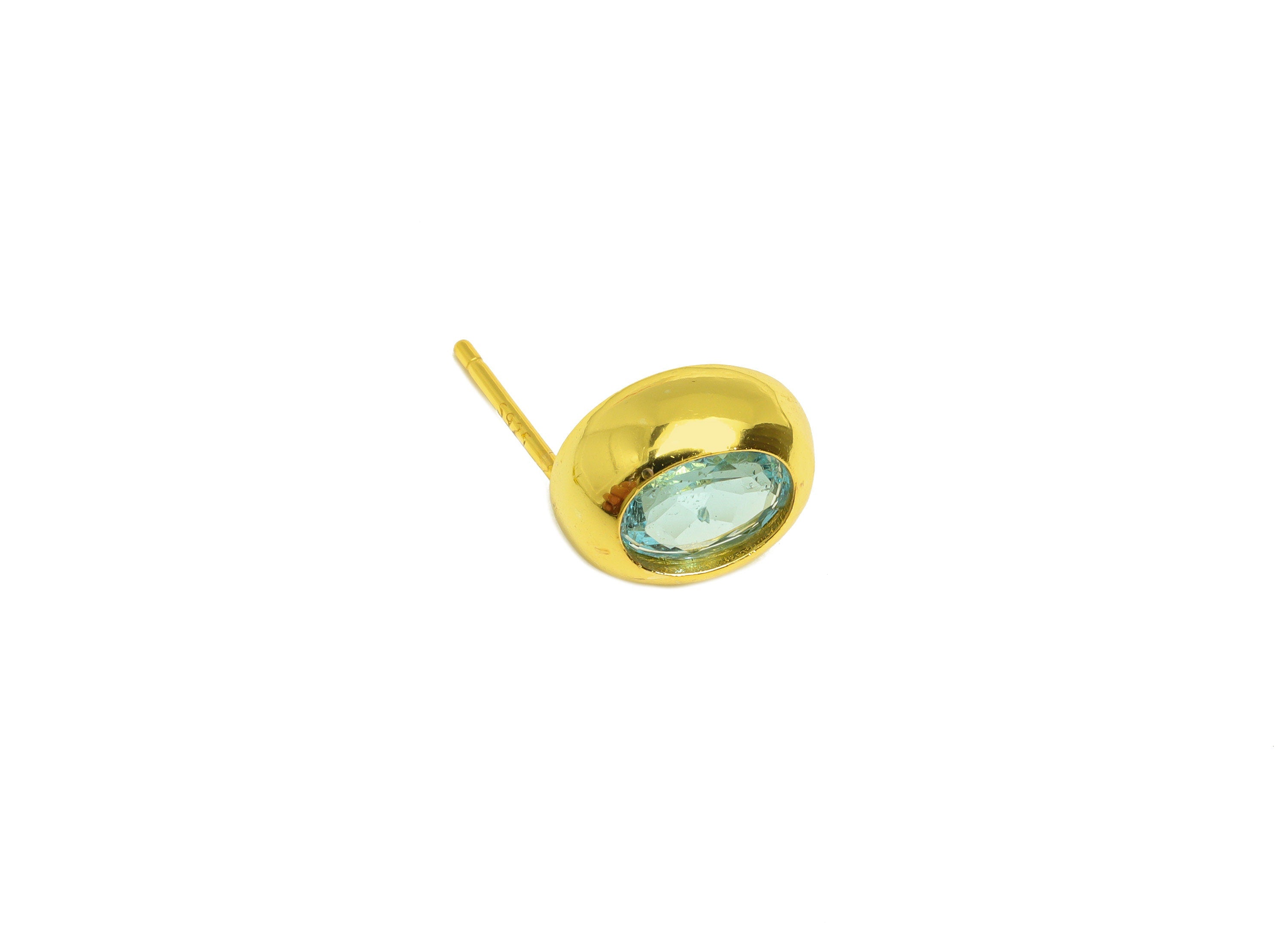 Topaz Oval Earring Stud - Topaz Oval Earring Post - 925 Silver Geometry Earring Post - 18K Real Gold Plating Silver - 10x8x0.8mm - RGP7195 - DOMEDBAZAAR