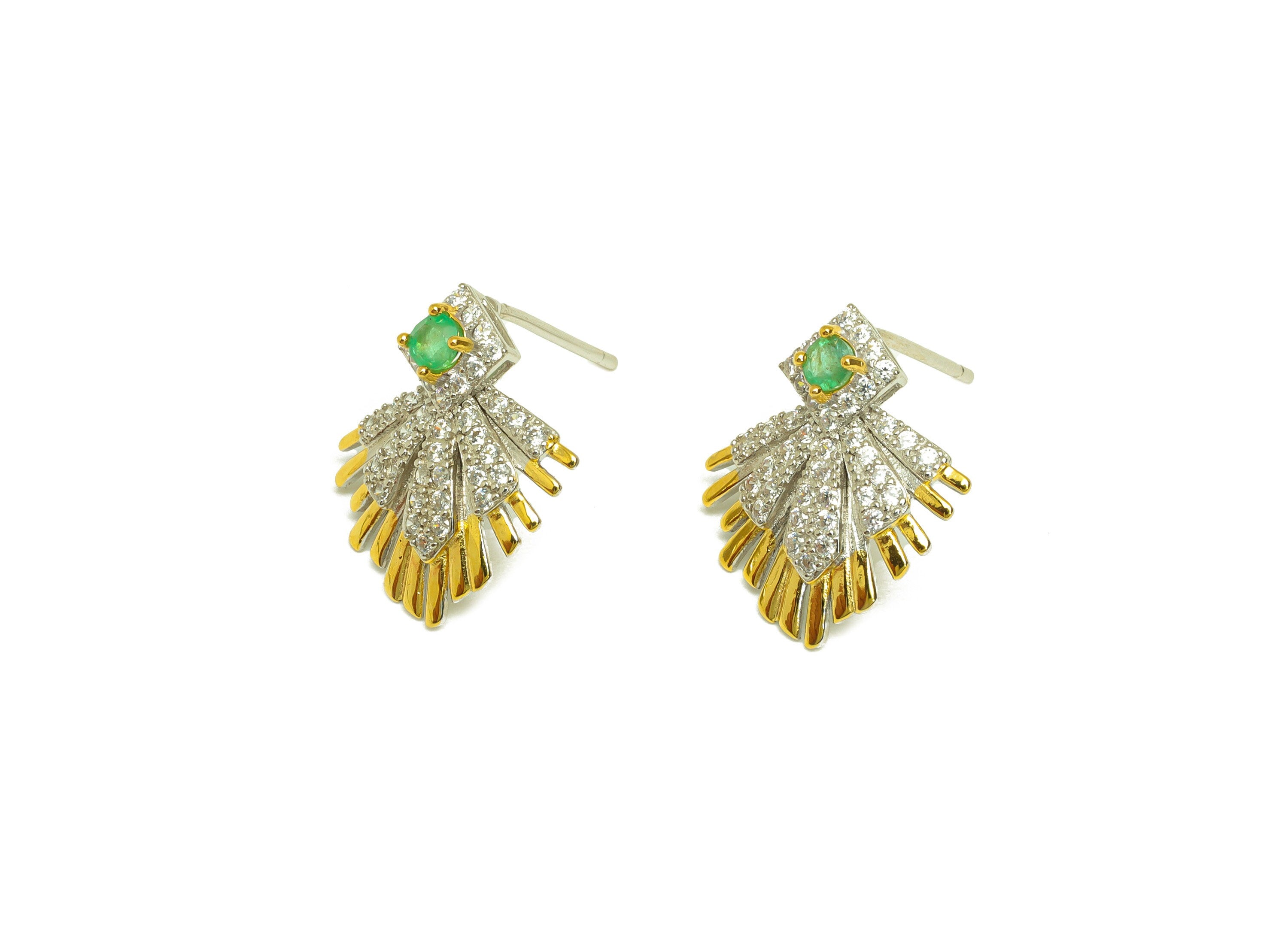 Emerald CZ Earring Stud - Cubic Zircon Earring Post - 925 Silver Geometry Earring Post - 18K Real Gold Plating Silver - 17x15x0.78mm-RGP7196 - DOMEDBAZAAR