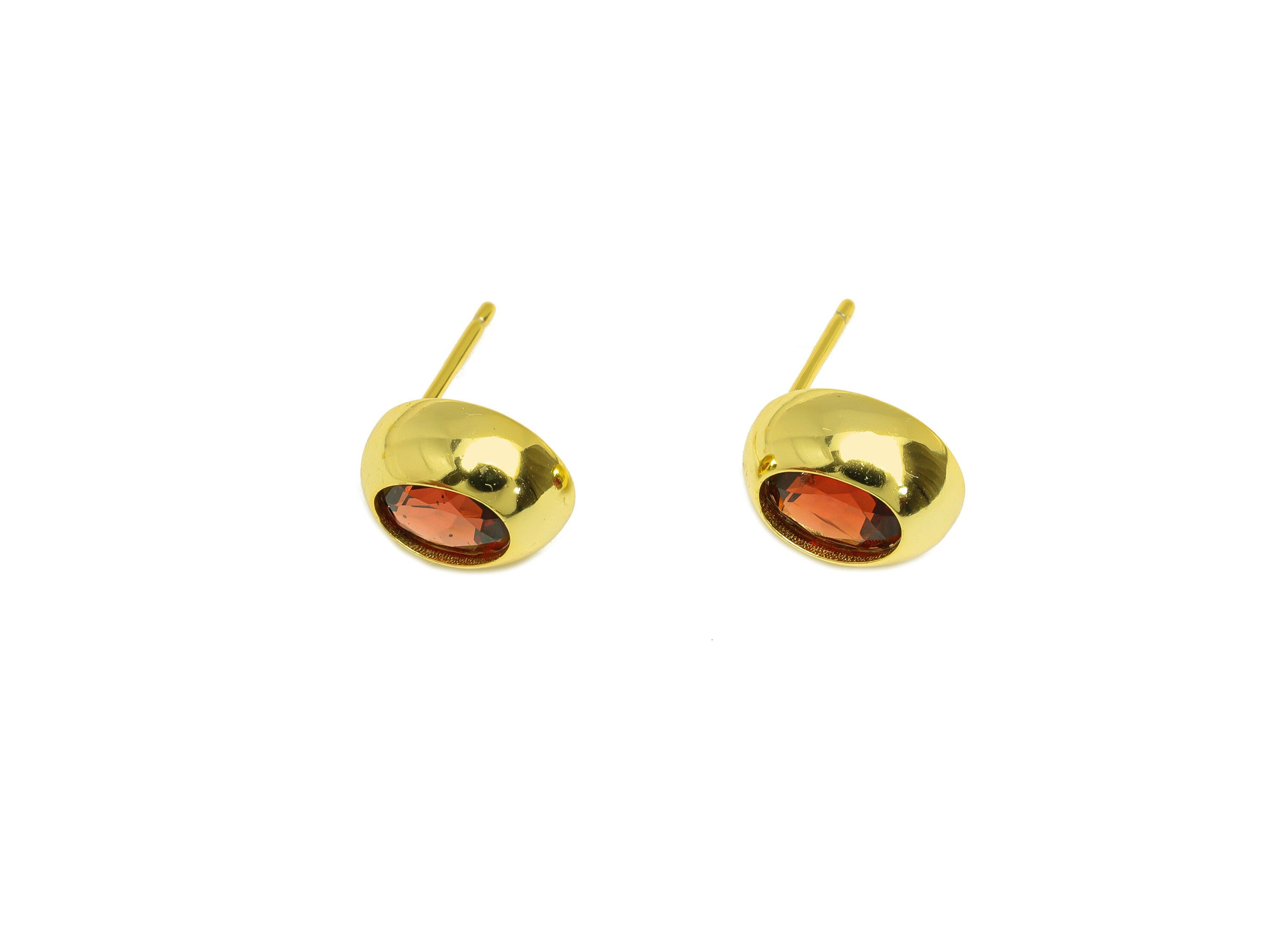 Garent Oval Earring Stud - Garent Oval Earring Post - 925 Silver Geometry Earring Post - 18K Real Gold Plating Silver - 10x8x0.7mm - RGP7194 - DOMEDBAZAAR