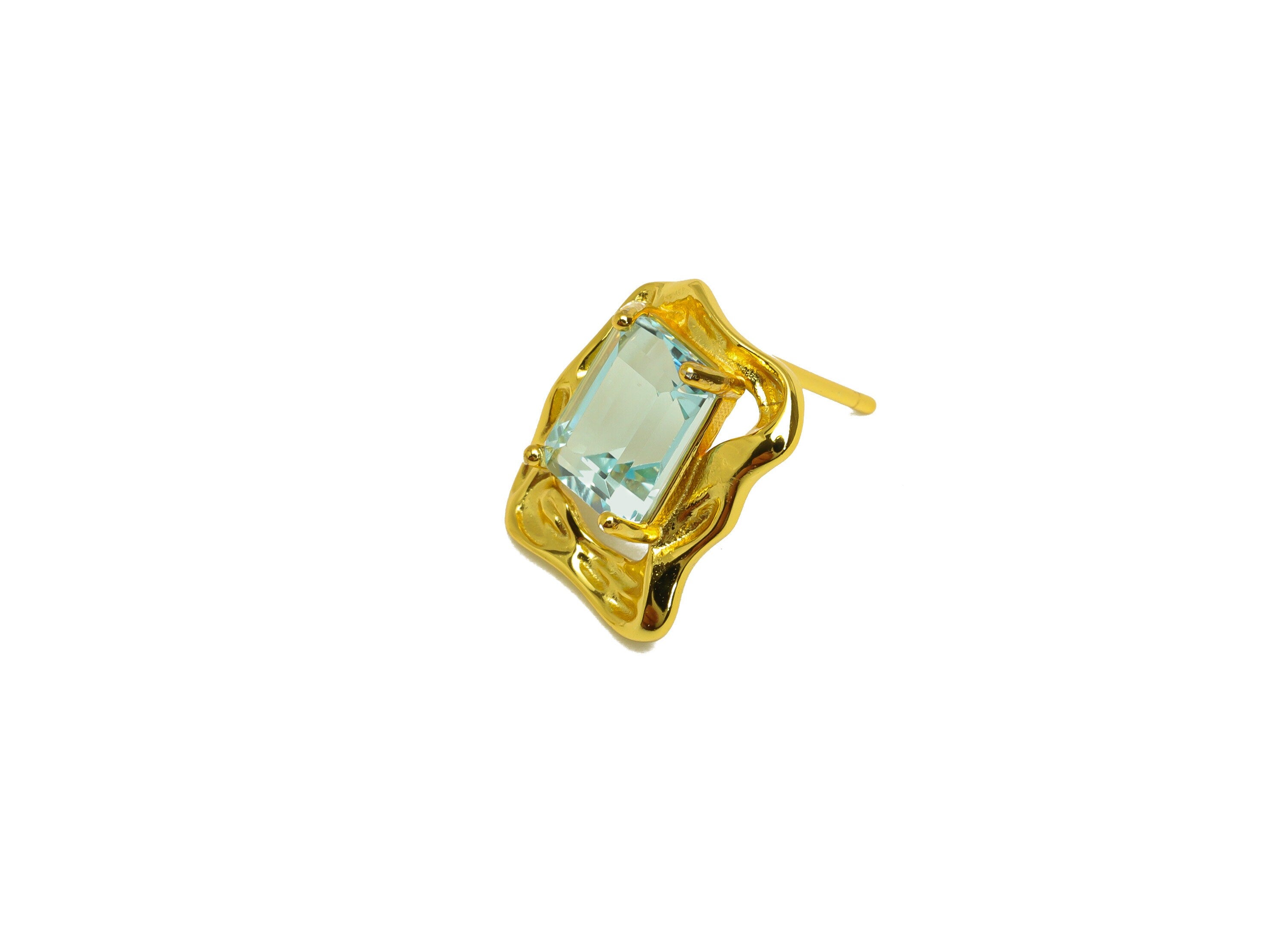 Topaz Earring Stud - Topaz Rectangle Earring Post - 925 Silver Frame Vintage Earring Post - 18K Real Gold Plating Silver - 13x11x1mm-RGP7202 - DOMEDBAZAAR