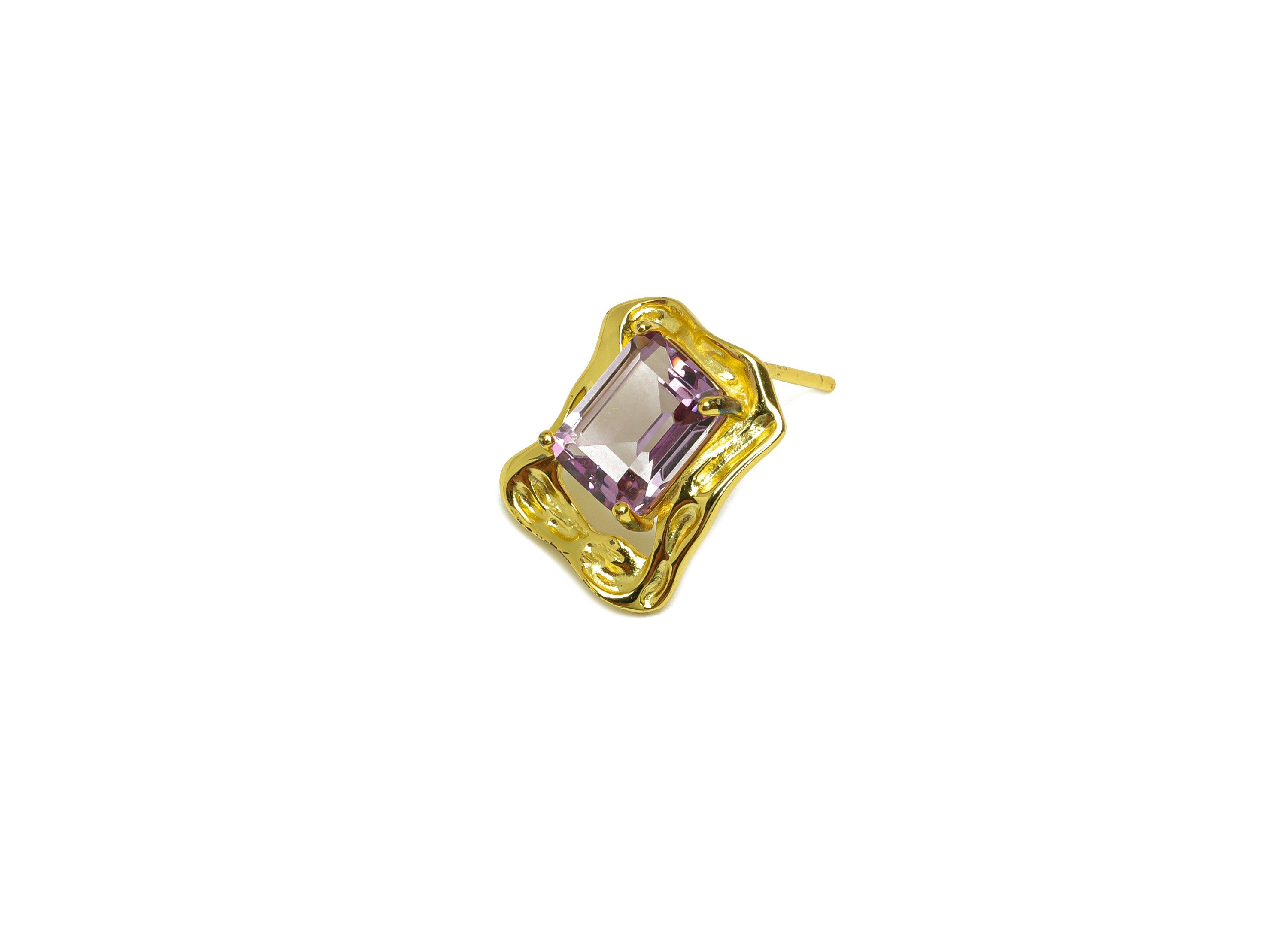 Amethyst Earring Stud - Rectangle Earring Post - 925 Silver Frame Vintage Earring Post - 18K Real Gold Plating Silver - 13x11x1mm - RGP7201 - DOMEDBAZAAR