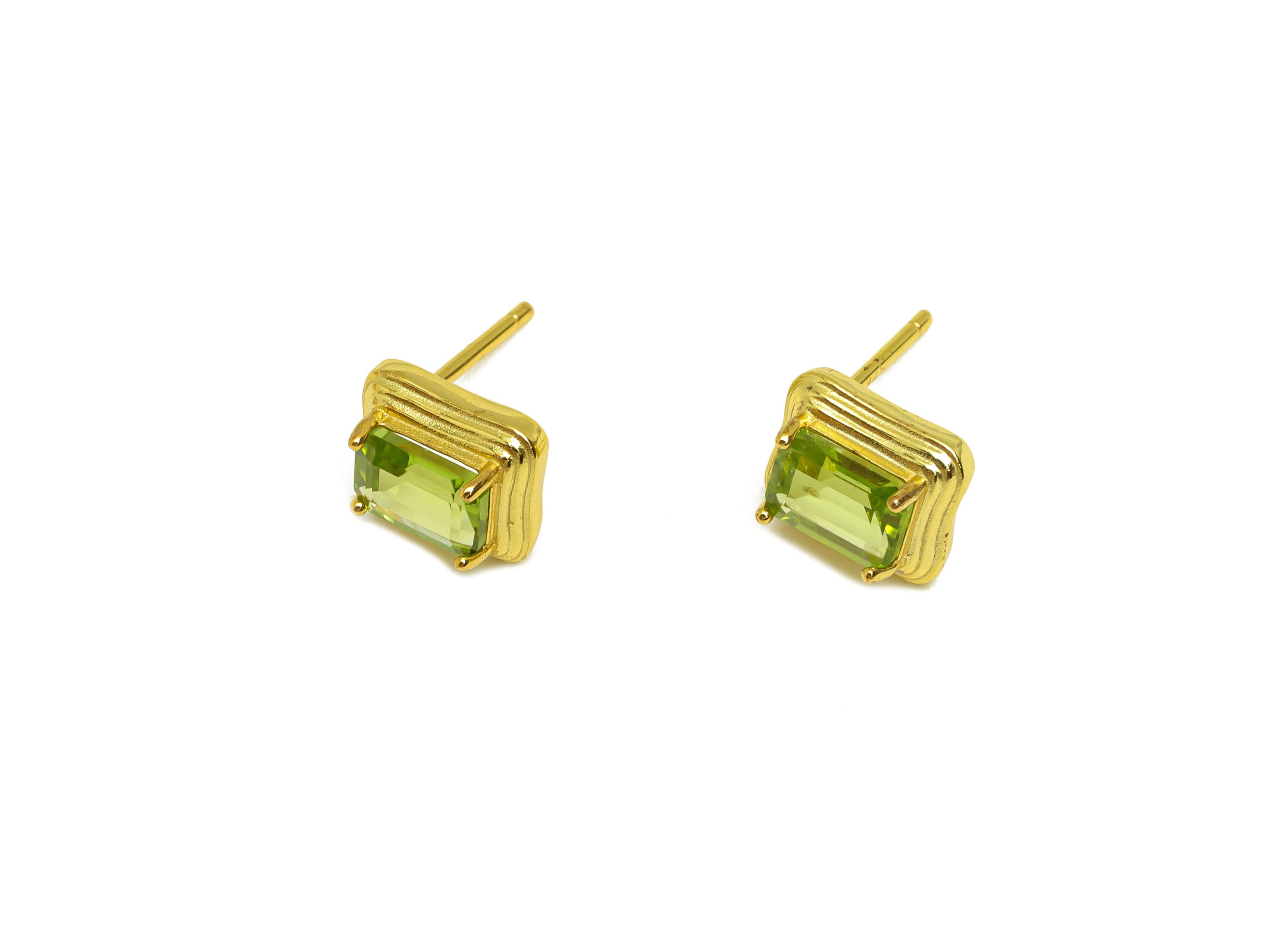 Peridot Earring Stud - Peridot Green Earring Post - 925 Silver Vintage Earring Post - 18K Real Gold Plating Silver - 9x8x0.88mm - RGP7203 - DOMEDBAZAAR