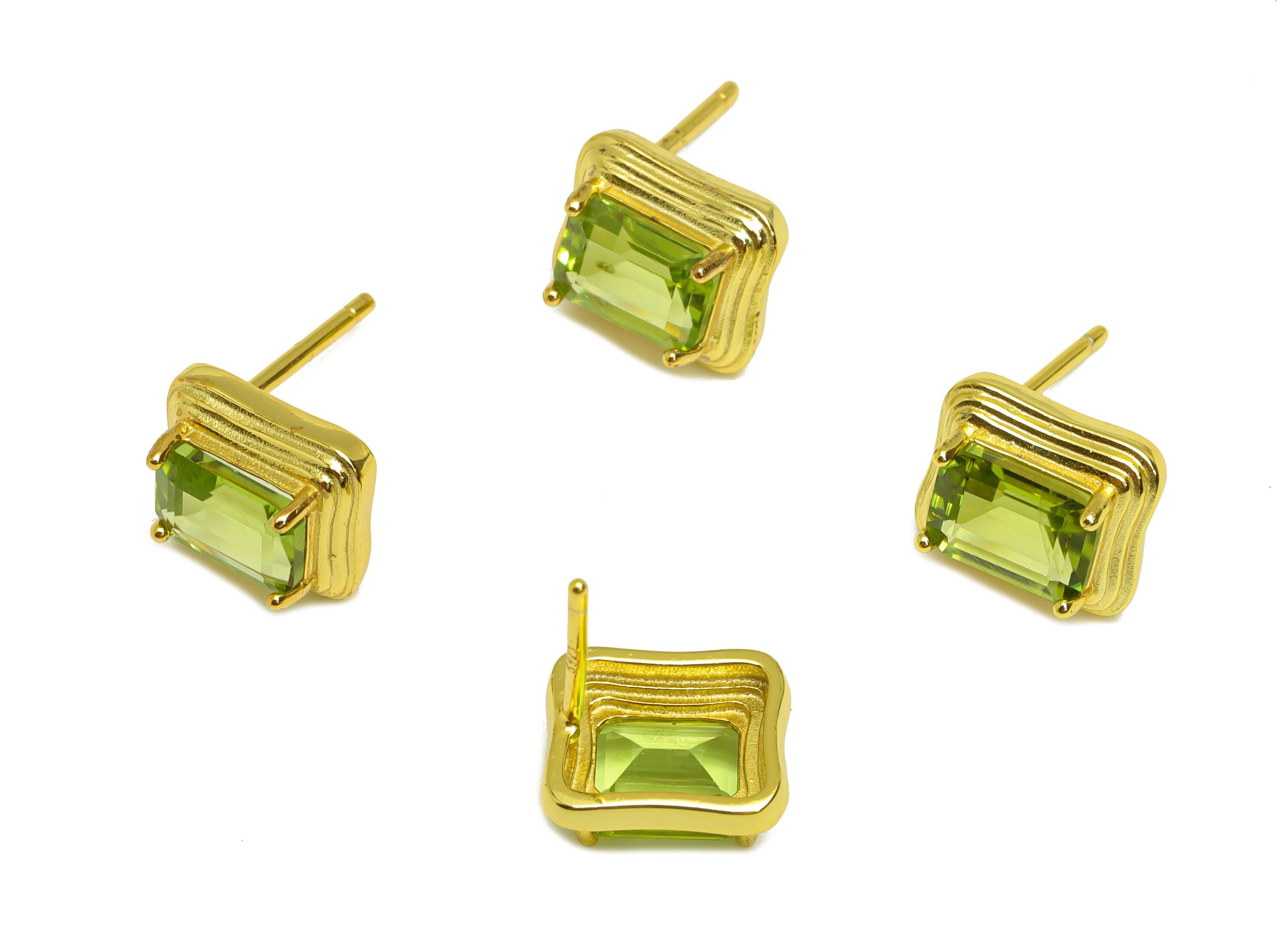 Peridot Earring Stud - Peridot Green Earring Post - 925 Silver Vintage Earring Post - 18K Real Gold Plating Silver - 9x8x0.88mm - RGP7203 - DOMEDBAZAAR