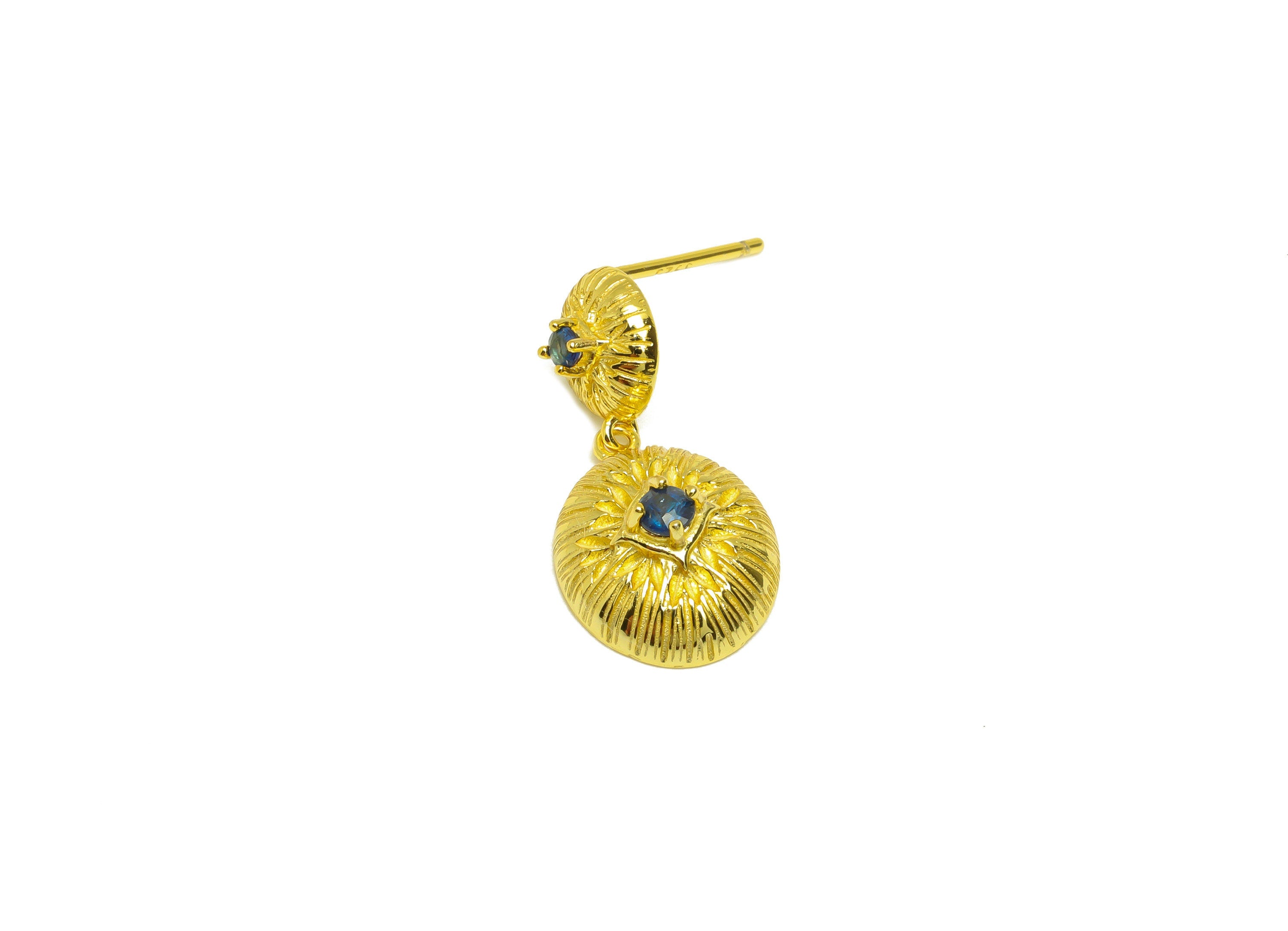 Saphire Earring Stud - Saphire Oval Earring Post - 925 Silver Dangle Earring Post - 18K Real Gold Plating Silver - 23x11.22x0.8mm - RGP7217 - DOMEDBAZAAR