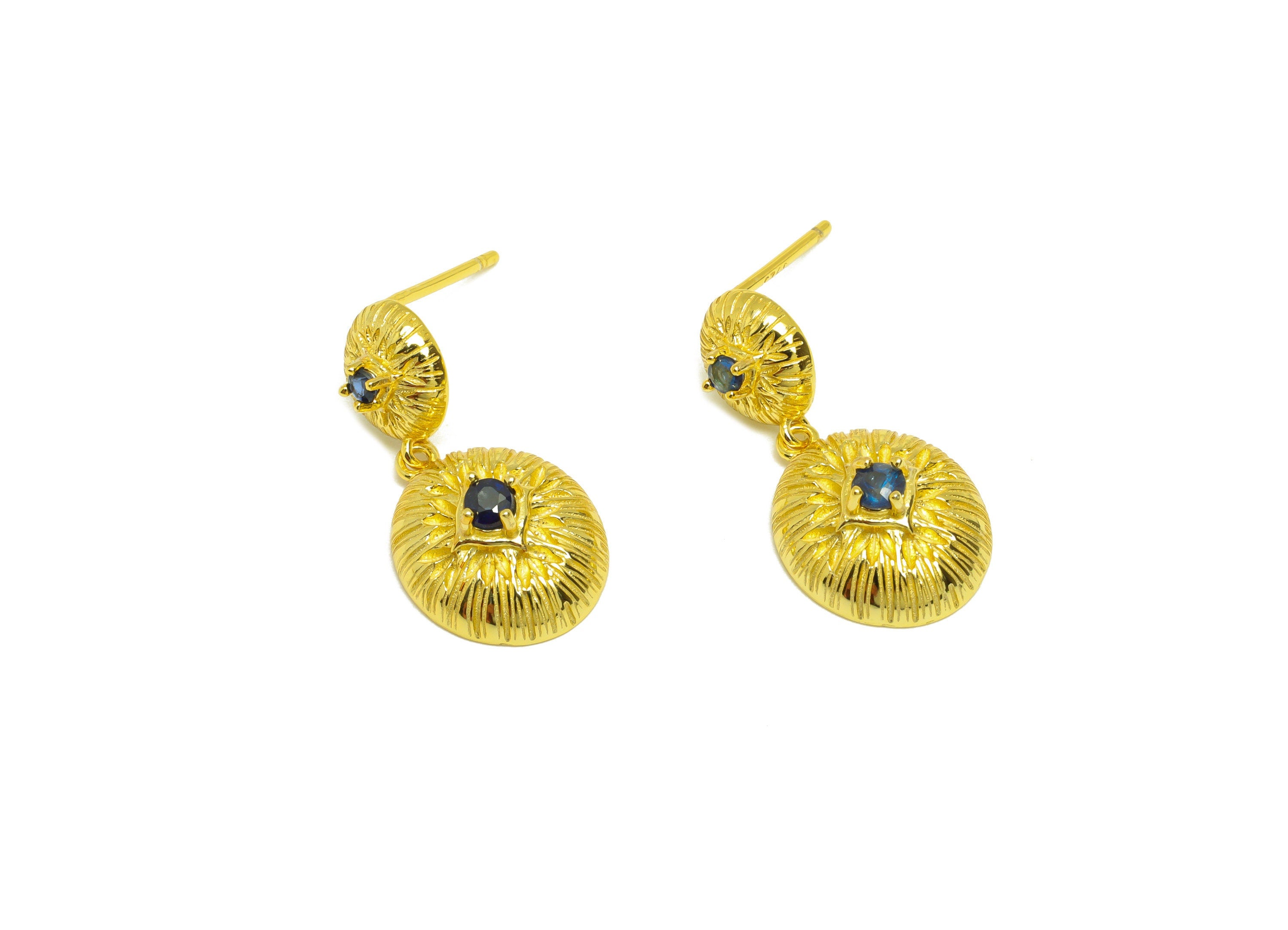 Saphire Earring Stud - Saphire Oval Earring Post - 925 Silver Dangle Earring Post - 18K Real Gold Plating Silver - 23x11.22x0.8mm - RGP7217 - DOMEDBAZAAR
