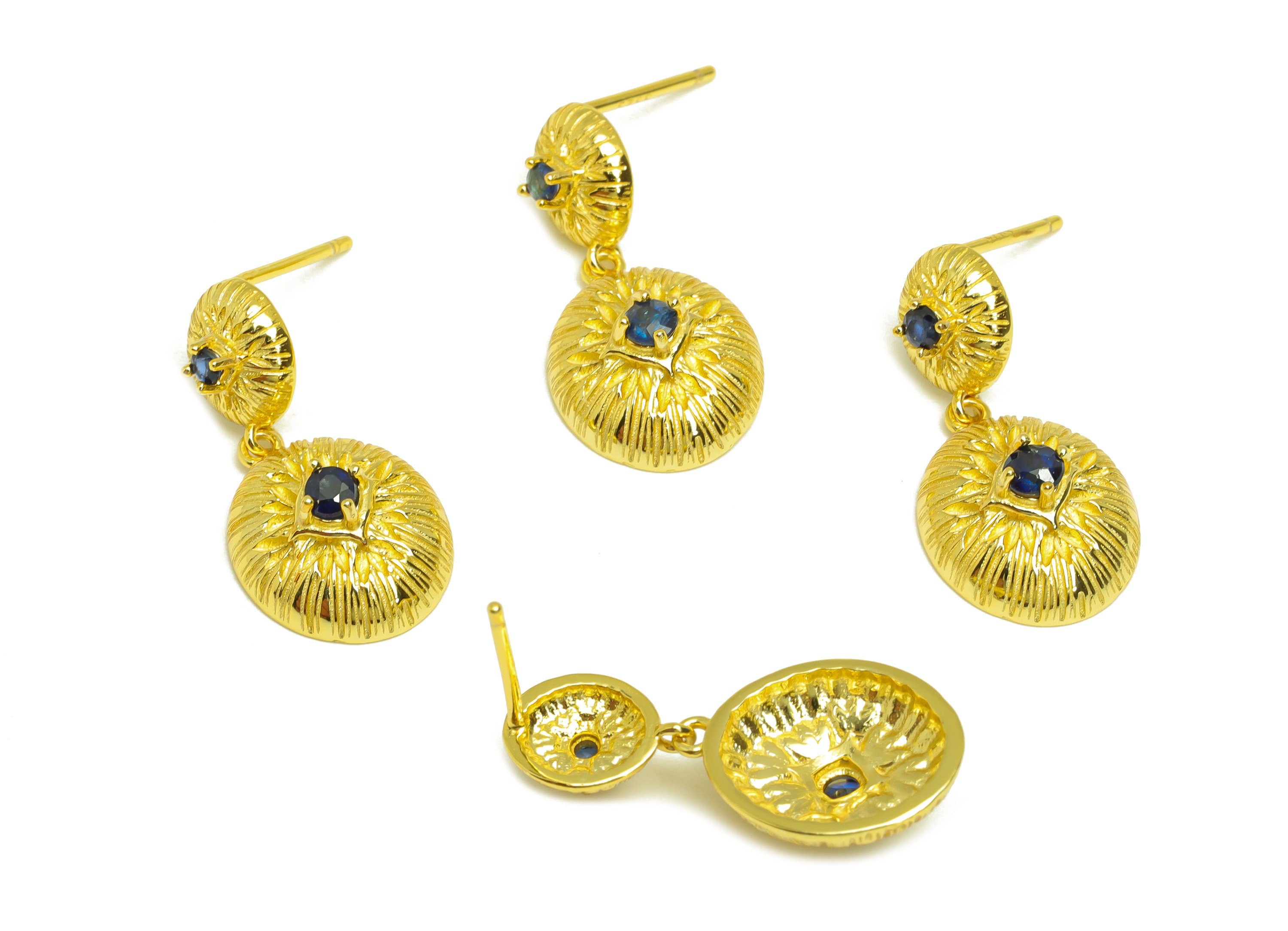 Saphire Earring Stud - Saphire Oval Earring Post - 925 Silver Dangle Earring Post - 18K Real Gold Plating Silver - 23x11.22x0.8mm - RGP7217 - DOMEDBAZAAR