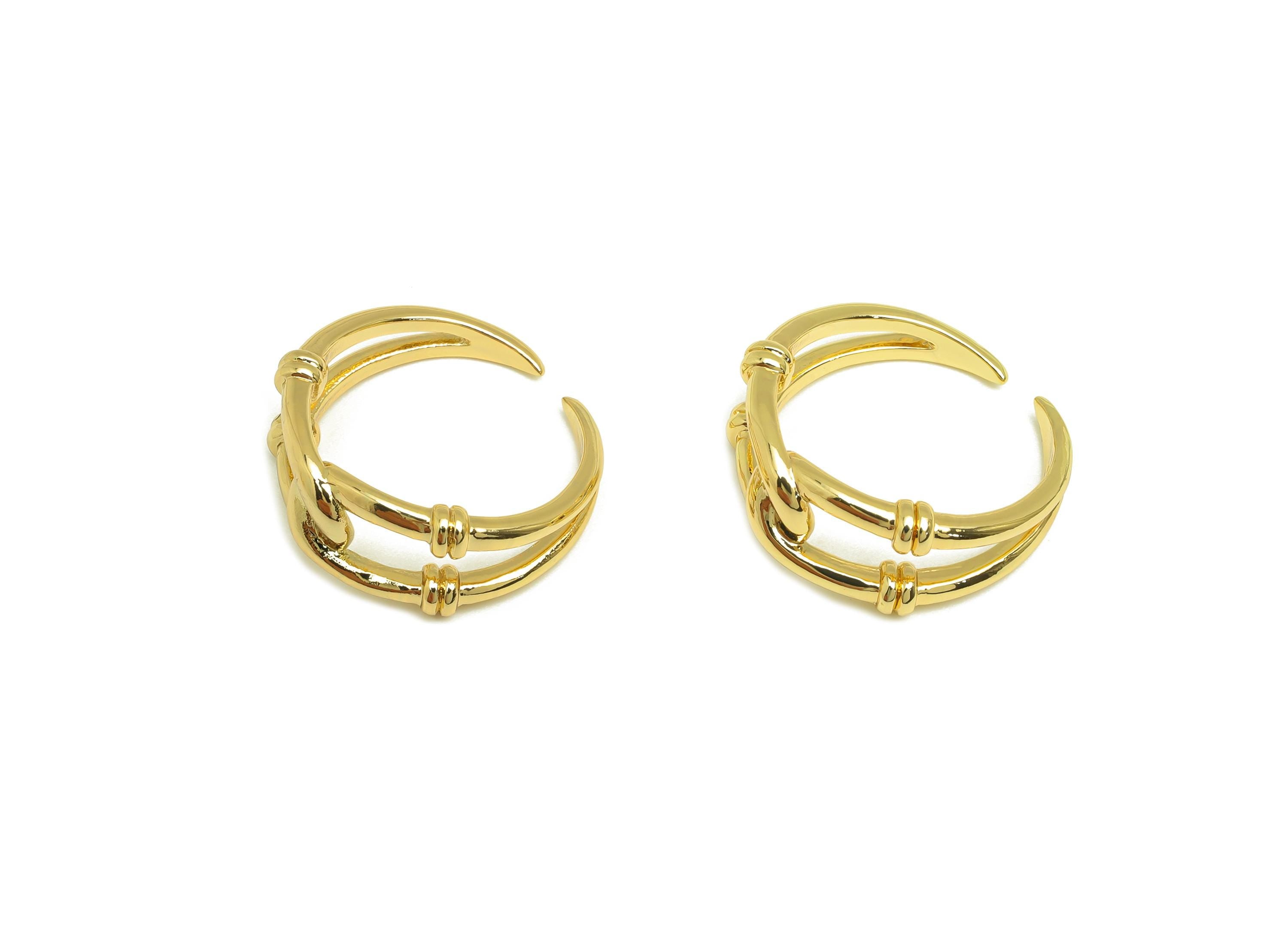 Brass Textured Cross Ring - Brass Ring Settings - Adjustable Rings - Open Hoop Cross Ring - 18K Real Gold Plating - 20x20x8mm - RGP7759 - DOMEDBAZAAR