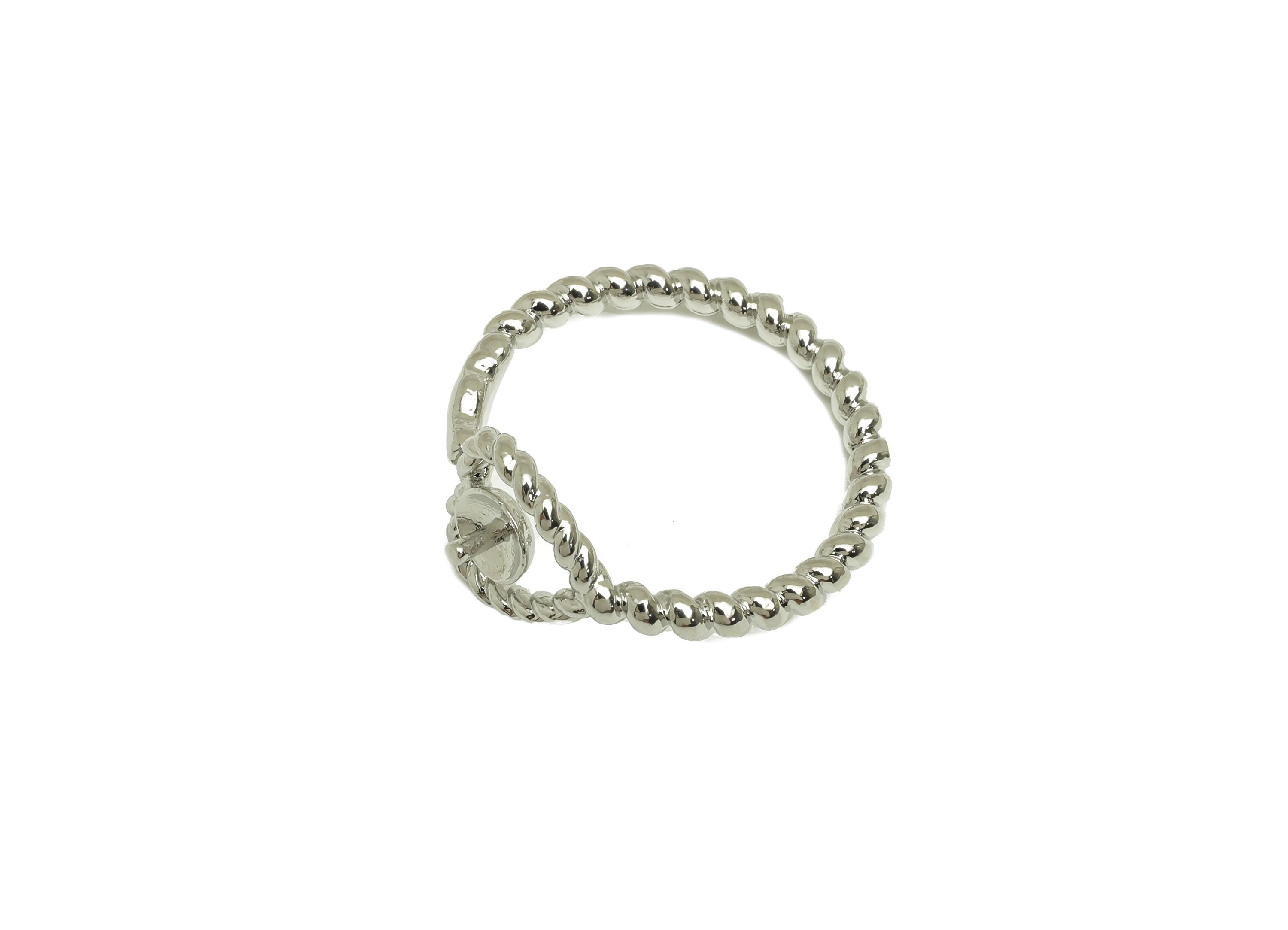 Brass Heart Chain Ring - Brass Rope Wire Ring - Brass Adjustable Ring - Ring for Peral - 18K Real White Gold Plating -22x20x2.06mm - RGP7778 - DOMEDBAZAAR