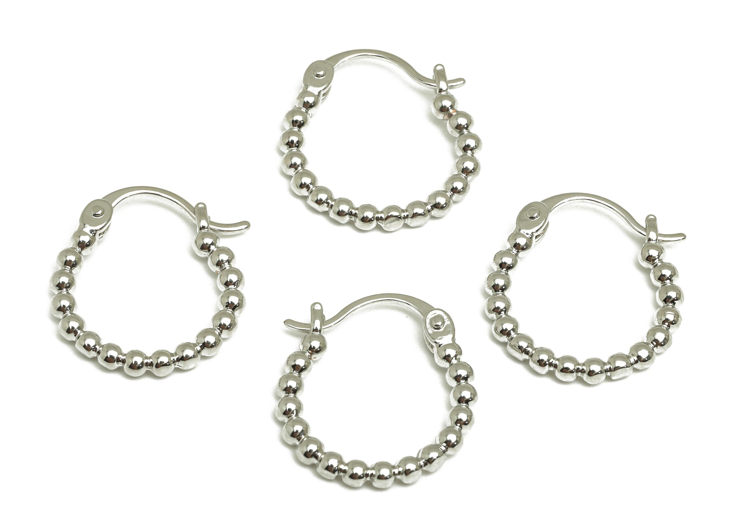 Brass Beaded Hoop Earring - Brass Bead Back Earring - Brass Hinged Back Hoop Earring - 18K Real White Gold Plating - 19x17x2.45mm - RGP7771 - DOMEDBAZAAR