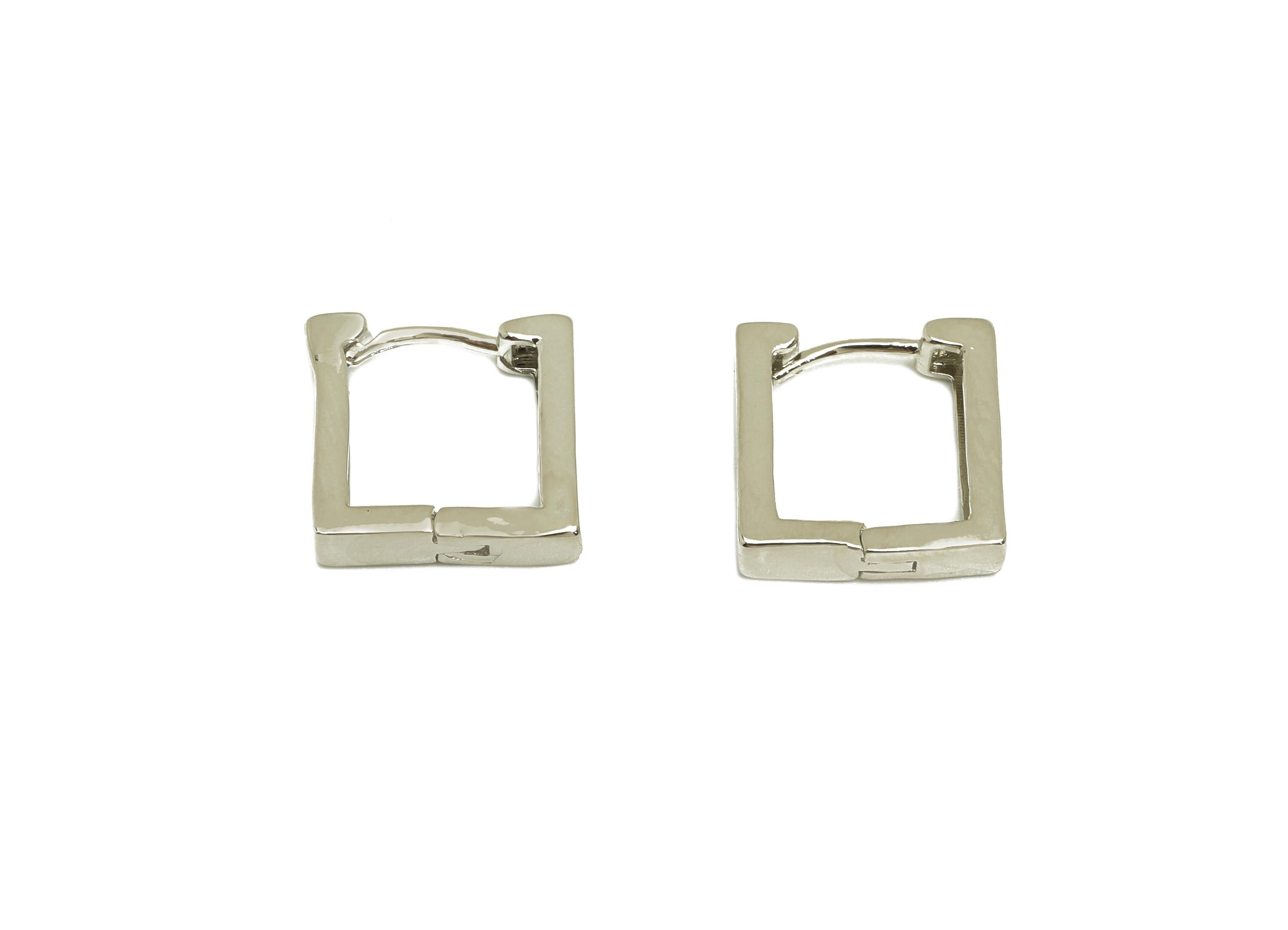 Brass Square Hoop Earring - Brass Huggie Hoop Earring - Brass Geometry Hoop Clasp Earring - 18K Real White Gold Plating - 12x12x3mm -RGP7783 - DOMEDBAZAAR