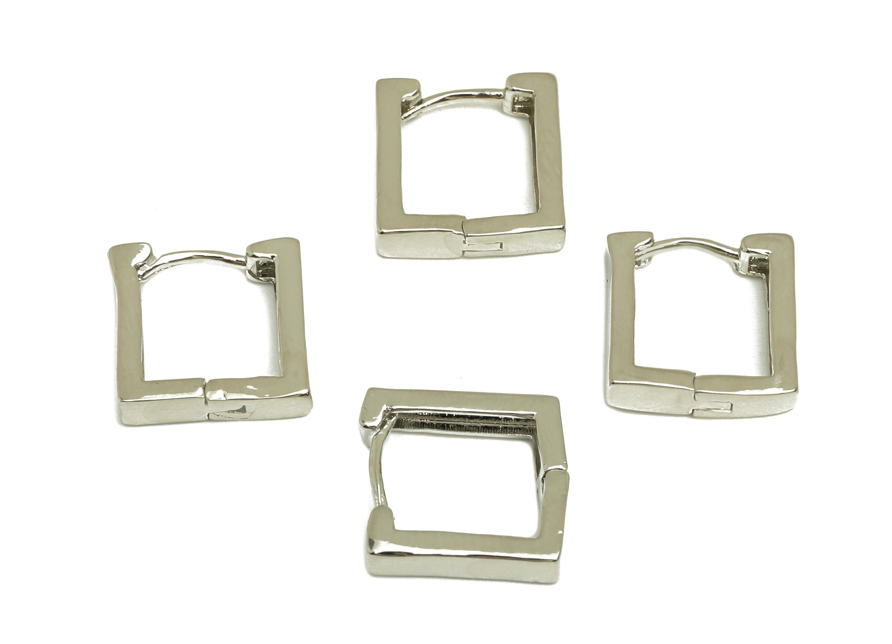 Brass Square Hoop Earring - Brass Huggie Hoop Earring - Brass Geometry Hoop Clasp Earring - 18K Real White Gold Plating - 12x12x3mm -RGP7783 - DOMEDBAZAAR