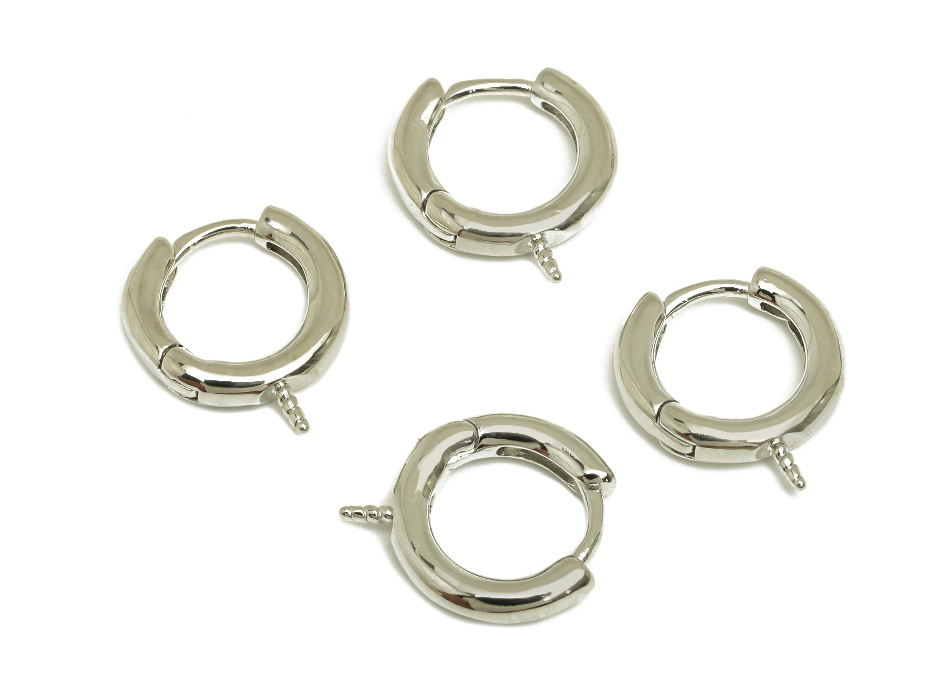 Brass Round Hoop Earring - Brass Huggie Hoop Earring - Geometry Clasp Earring For Pearl - 18K Real White Gold Plating - 12x9x1.8mm -RGP7776 - DOMEDBAZAAR