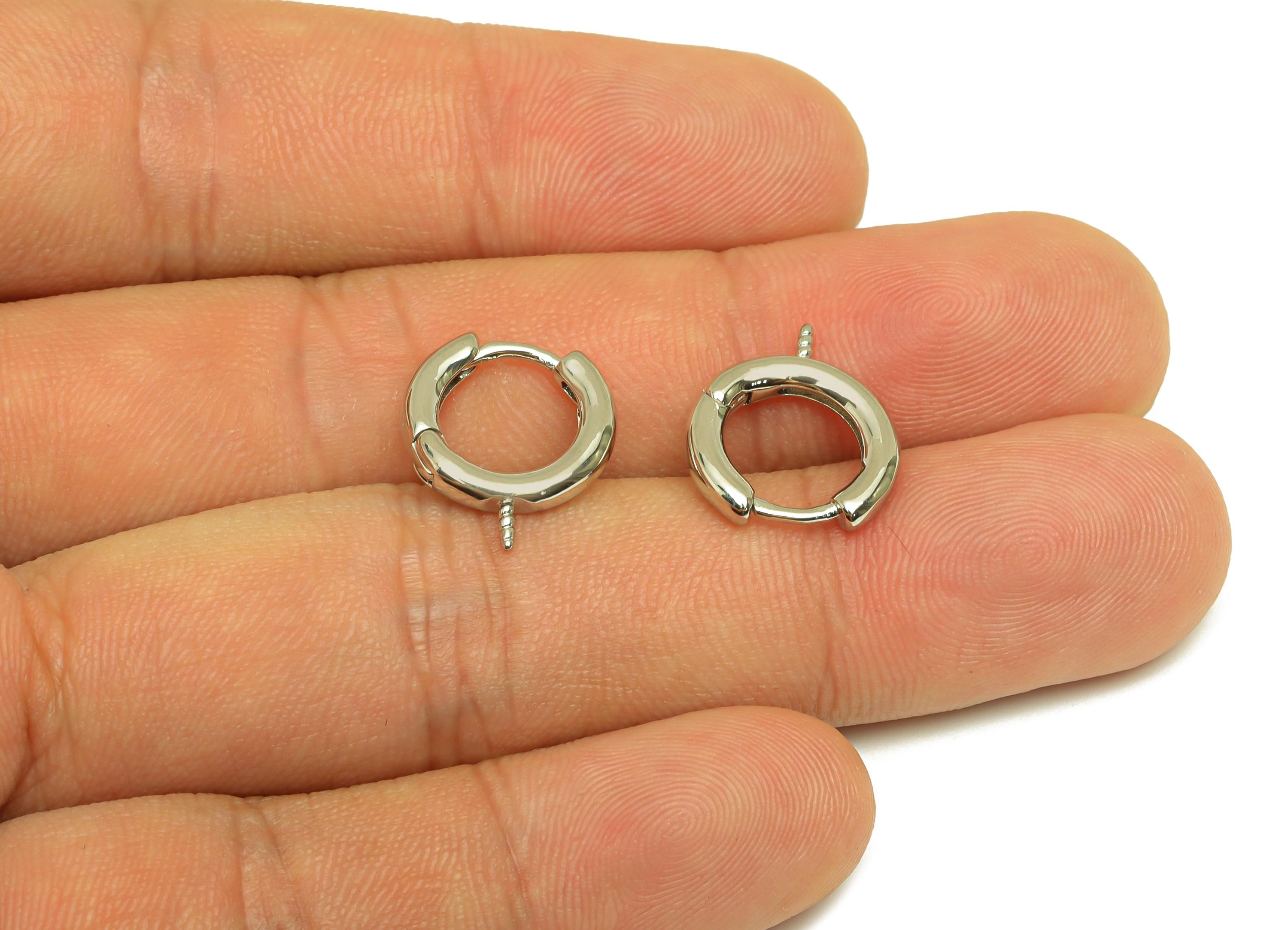 Brass Round Hoop Earring - Brass Huggie Hoop Earring - Geometry Clasp Earring For Pearl - 18K Real White Gold Plating - 12x9x1.8mm -RGP7776 - DOMEDBAZAAR