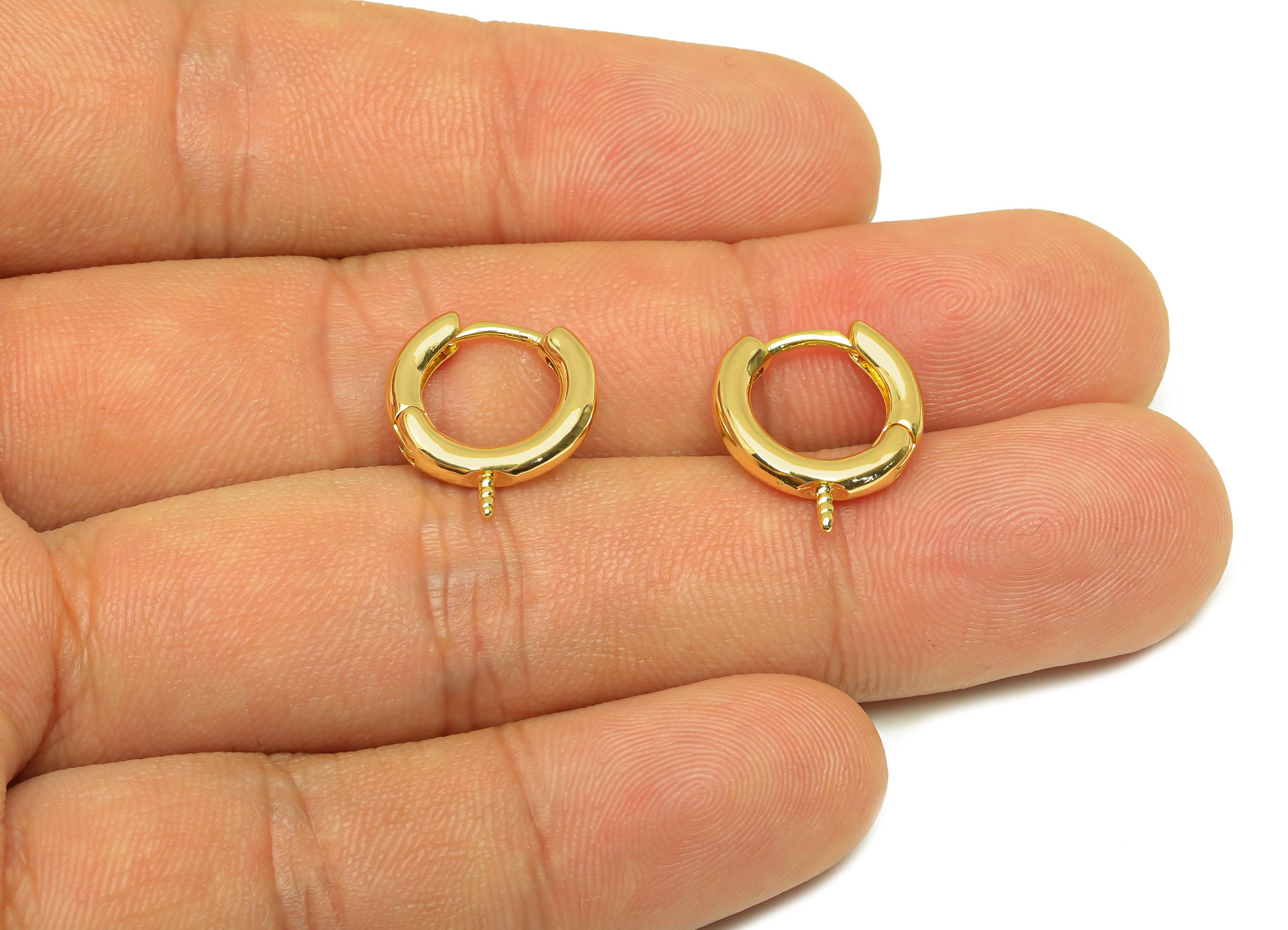 Brass Round Hoop Earring - Brass Huggie Hoop Earring - Geometry Clasp Earring For Pearl - 18K Real Gold Plating - 15x13x2mm - RGP7787 - DOMEDBAZAAR