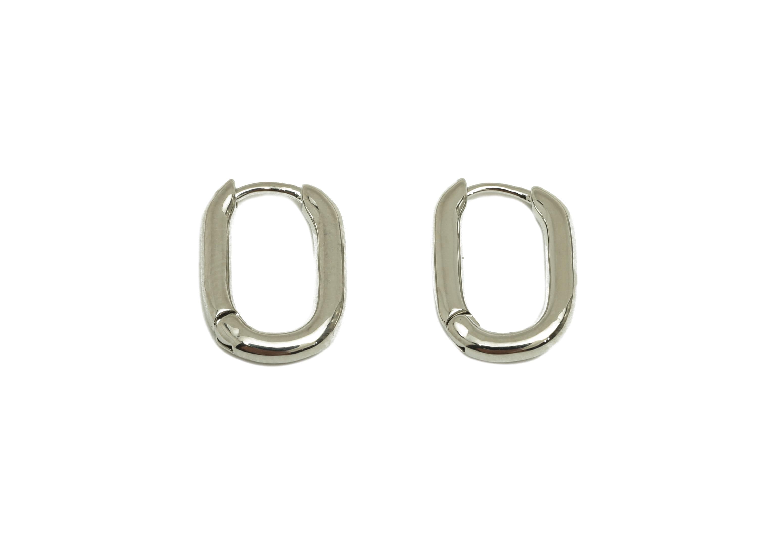 Brass Rectangle Hoop Earring - Brass Huggie Hoop Earring - Geometry Clasp Earring - 18K Real White Gold Plating - 14x10x2.09mm - RGP7775 - DOMEDBAZAAR