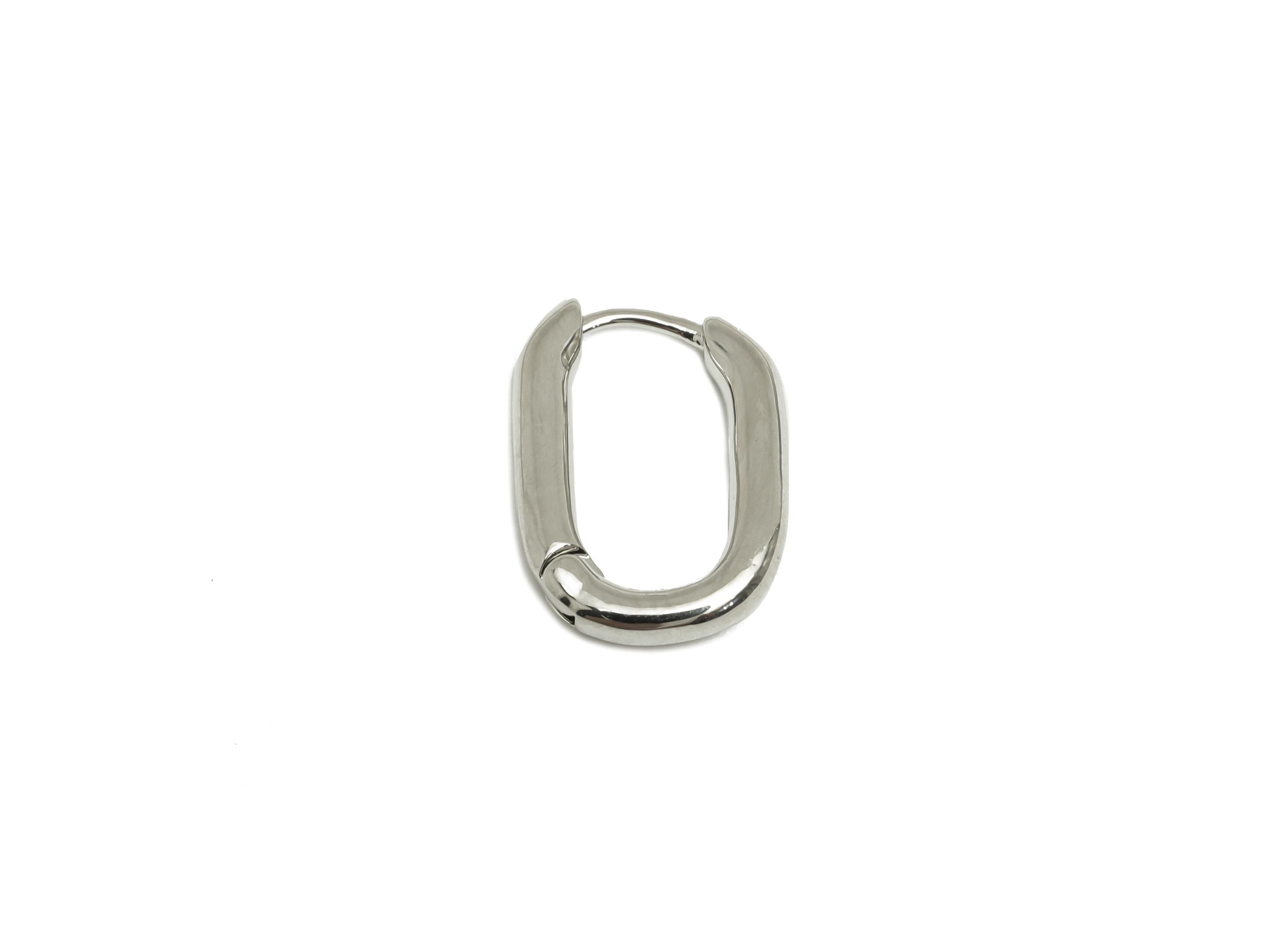 Brass Rectangle Hoop Earring - Brass Huggie Hoop Earring - Geometry Clasp Earring - 18K Real White Gold Plating - 14x10x2.09mm - RGP7775 - DOMEDBAZAAR