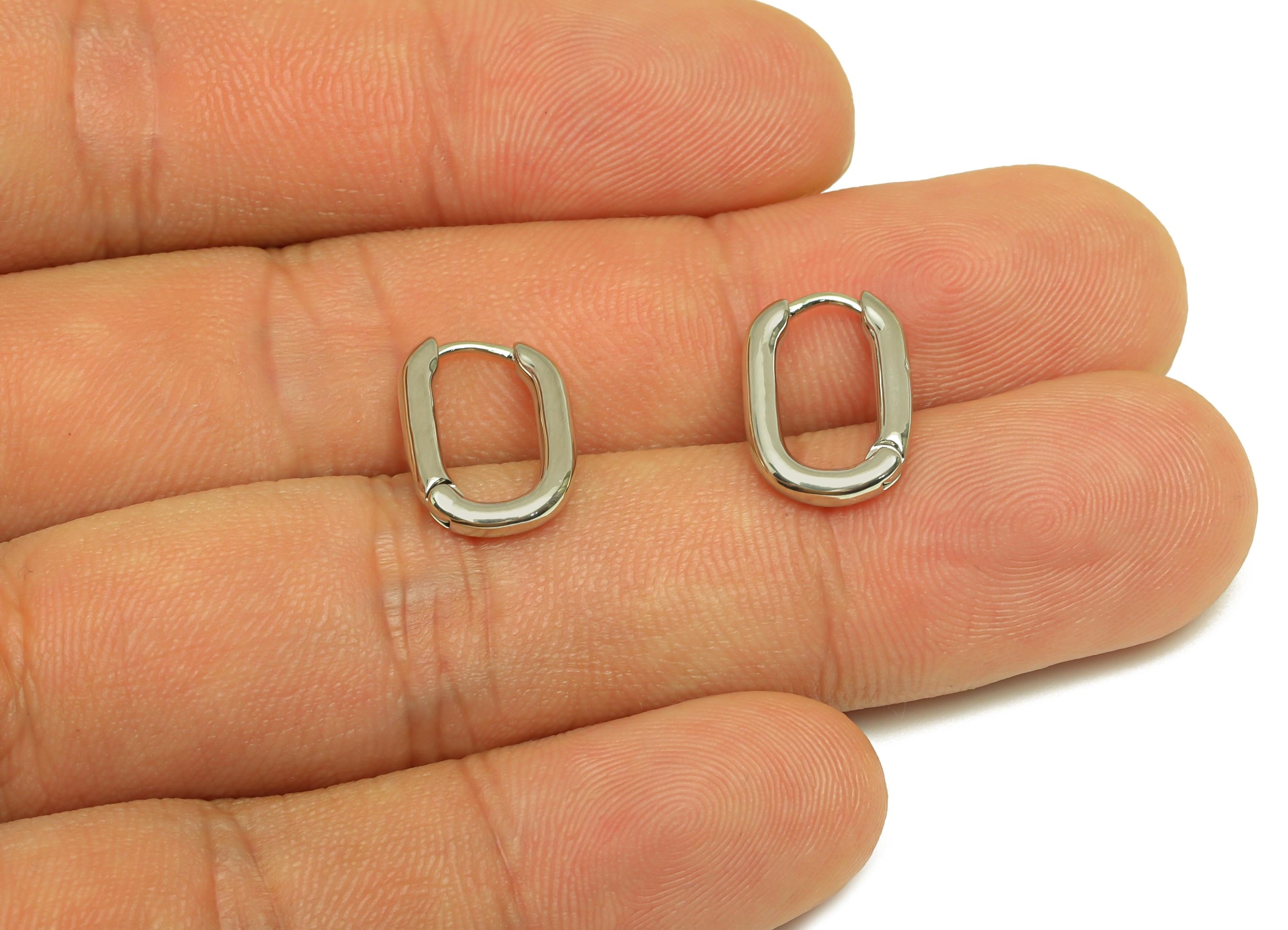 Brass Rectangle Hoop Earring - Brass Huggie Hoop Earring - Geometry Clasp Earring - 18K Real White Gold Plating - 14x10x2.09mm - RGP7775 - DOMEDBAZAAR