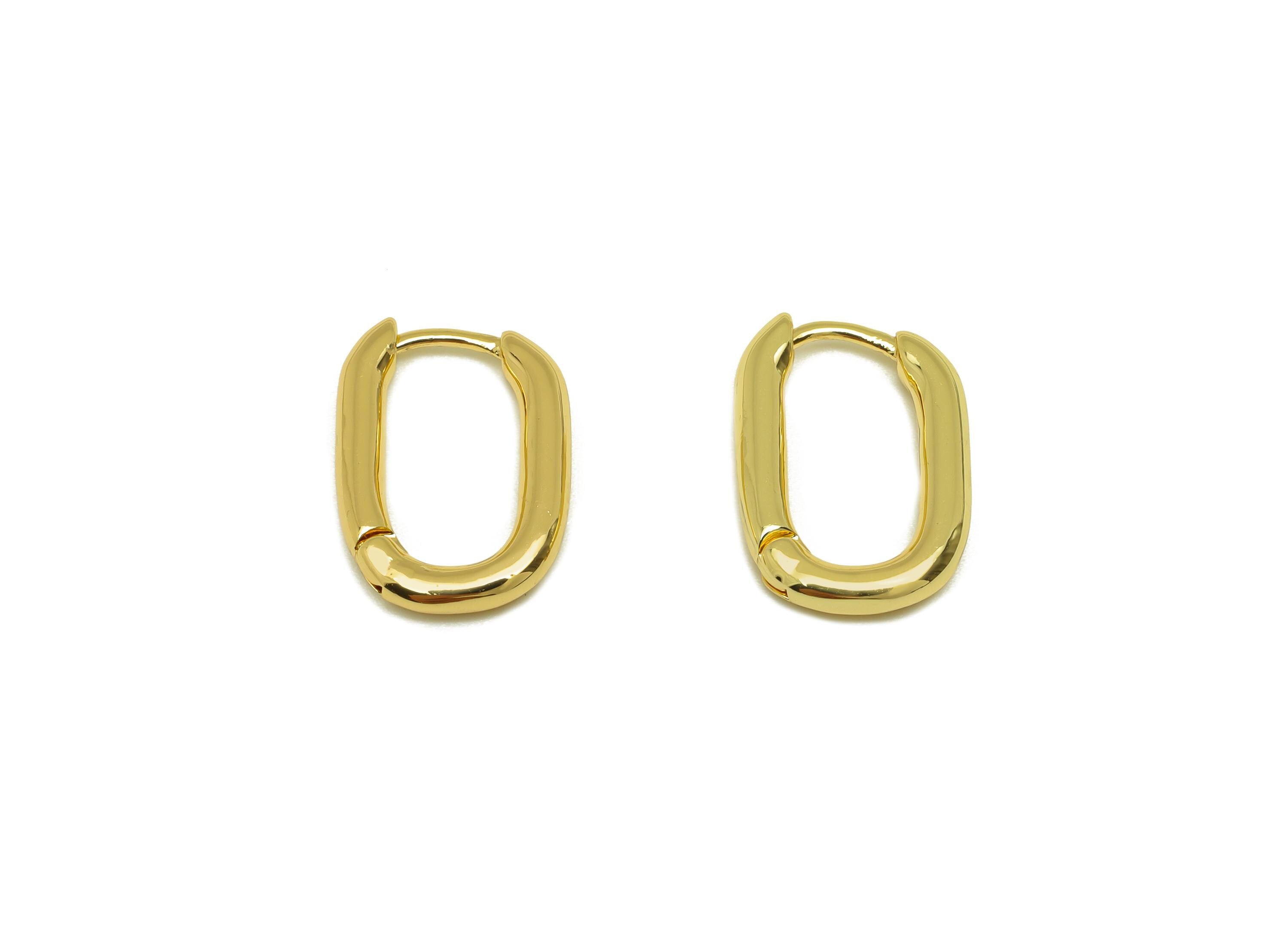 Brass Rectangle Hoop Earring - Brass Huggie Hoop Earring - Geometry Clasp Earring - 18K Real Gold Plating - 14x10x2.09mm - RGP7786 - DOMEDBAZAAR