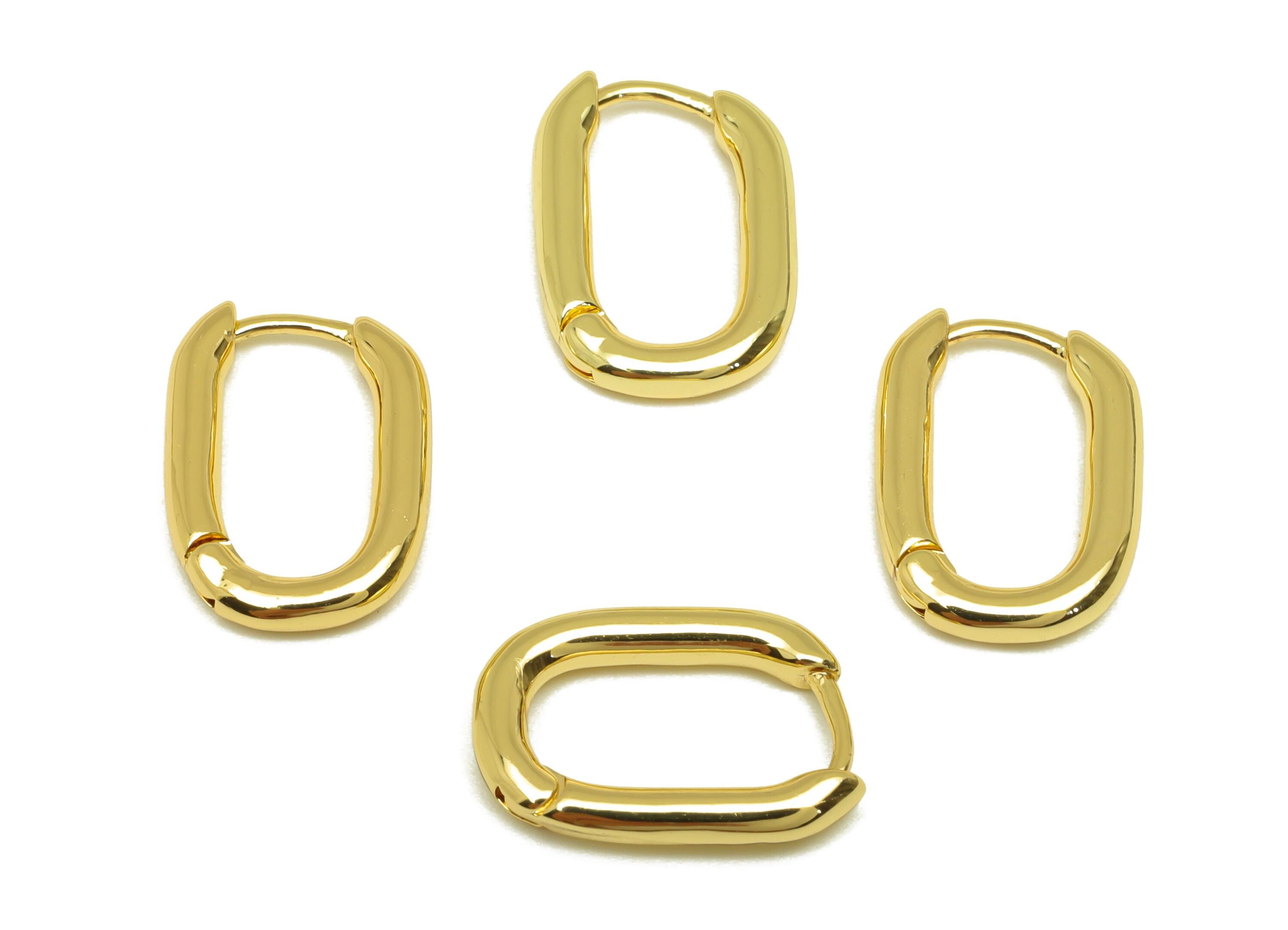 Brass Rectangle Hoop Earring - Brass Huggie Hoop Earring - Geometry Clasp Earring - 18K Real Gold Plating - 14x10x2.09mm - RGP7786 - DOMEDBAZAAR