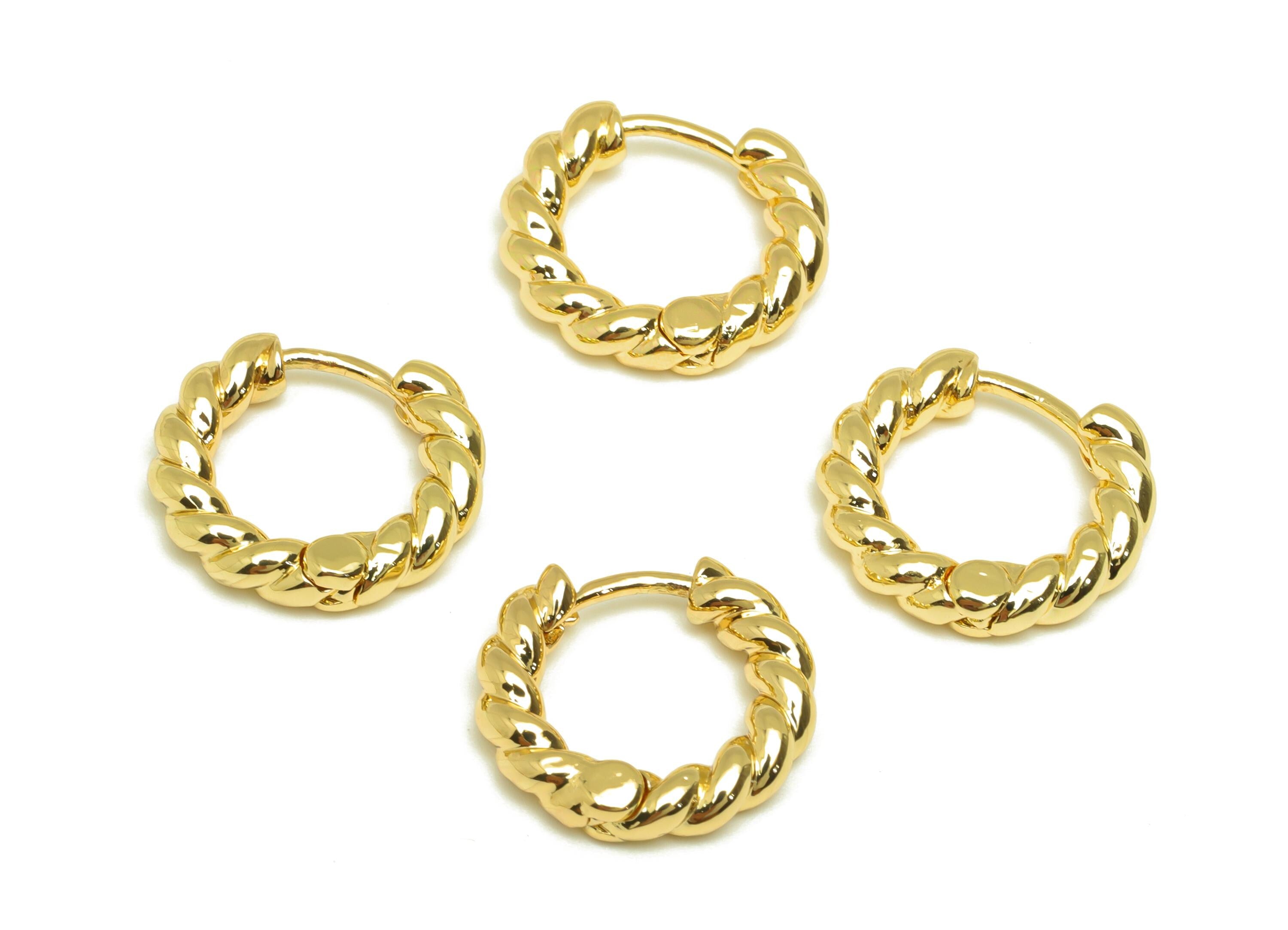 16mm Hoop Earring - Brass Twisted Huggie Earring Clasp - Brass Clasp Earring - Rope Hoop Earring - 18K Real Gold Plating - 16x15x3mm-RGP7792 - DOMEDBAZAAR