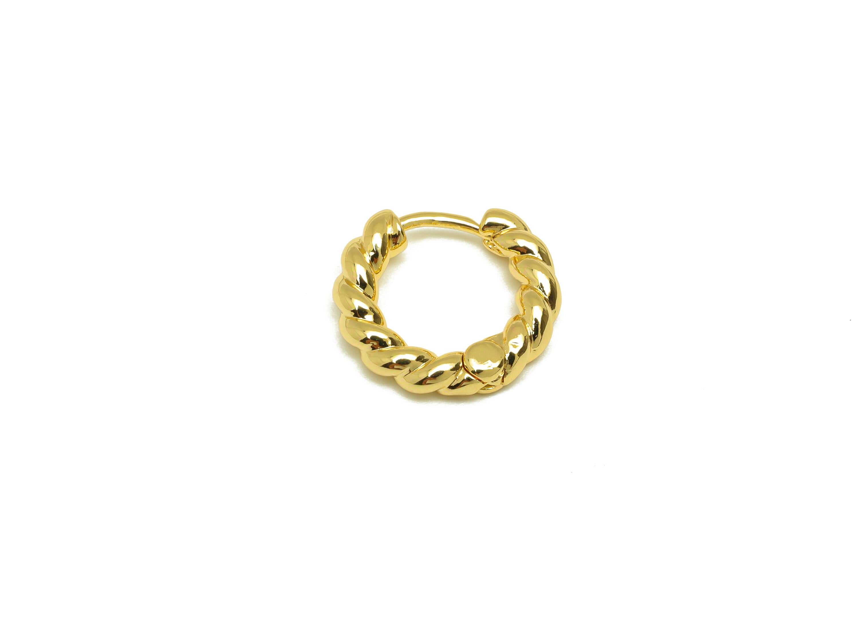 16mm Hoop Earring - Brass Twisted Huggie Earring Clasp - Brass Clasp Earring - Rope Hoop Earring - 18K Real Gold Plating - 16x15x3mm-RGP7792 - DOMEDBAZAAR