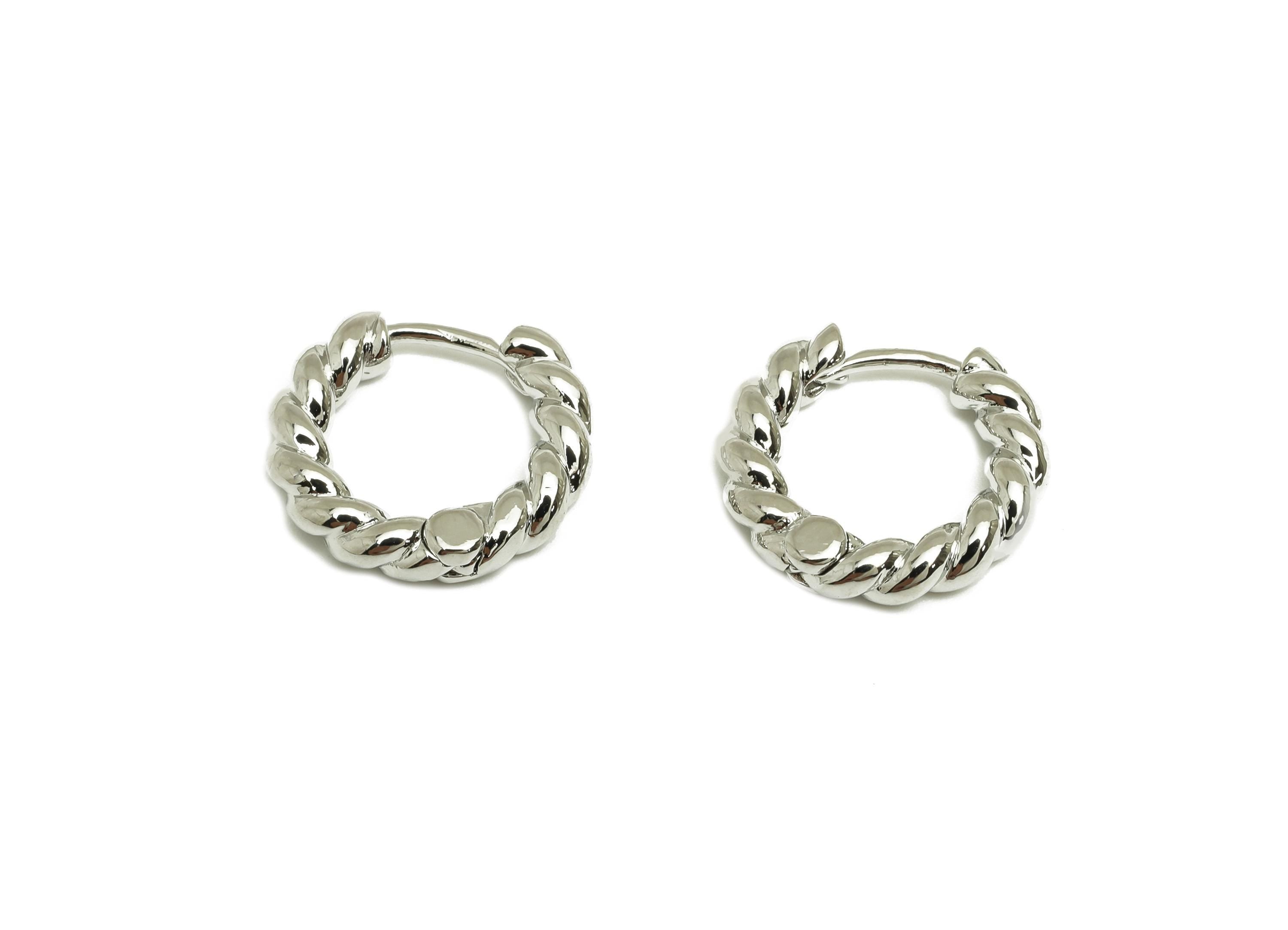 16mm Hoop Earring - Brass Twisted Huggie Earring Clasp - Brass Rope Hoop Clasp Earring - 18K Real White Gold Plating - 16x15x3mm - RGP7781 - DOMEDBAZAAR