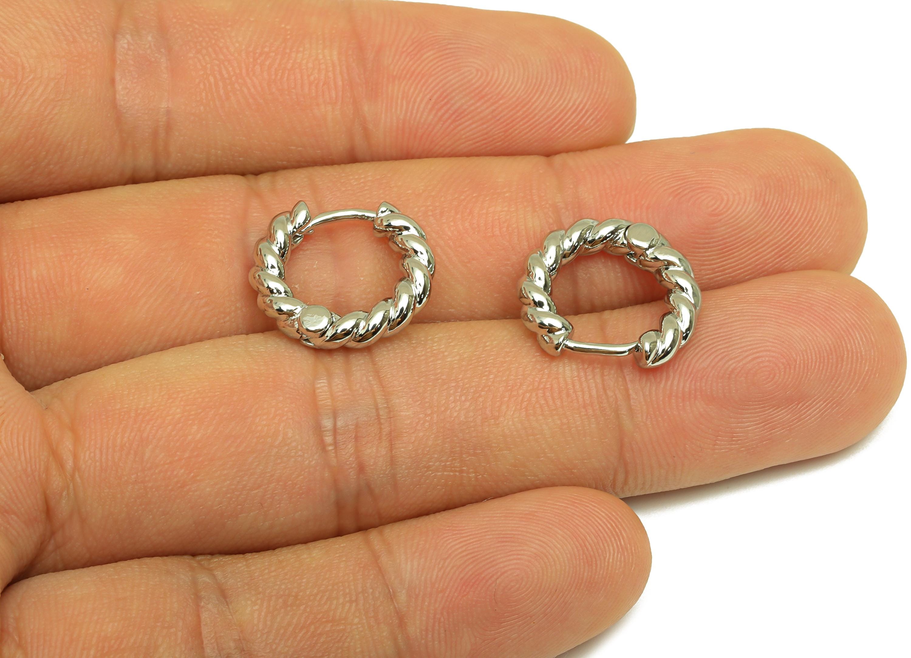 16mm Hoop Earring - Brass Twisted Huggie Earring Clasp - Brass Rope Hoop Clasp Earring - 18K Real White Gold Plating - 16x15x3mm - RGP7781 - DOMEDBAZAAR