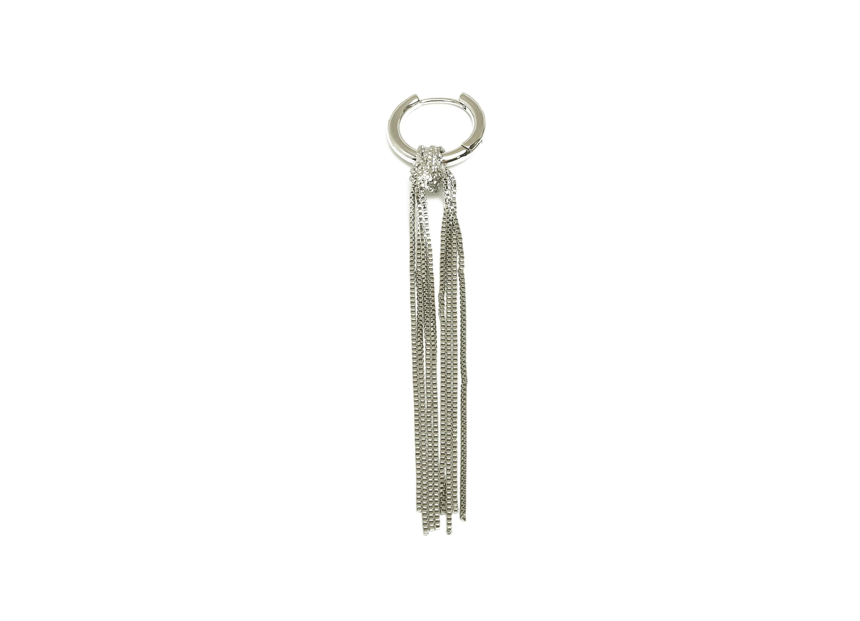 Tassel Huggie Hoop Earring - Brass Round Long Tassel Chain Ear - White Chian Tassel Earring - 18K Real Gold Plated - 80x16.8x2.6mm - RGP7628 - DOMEDBAZAAR