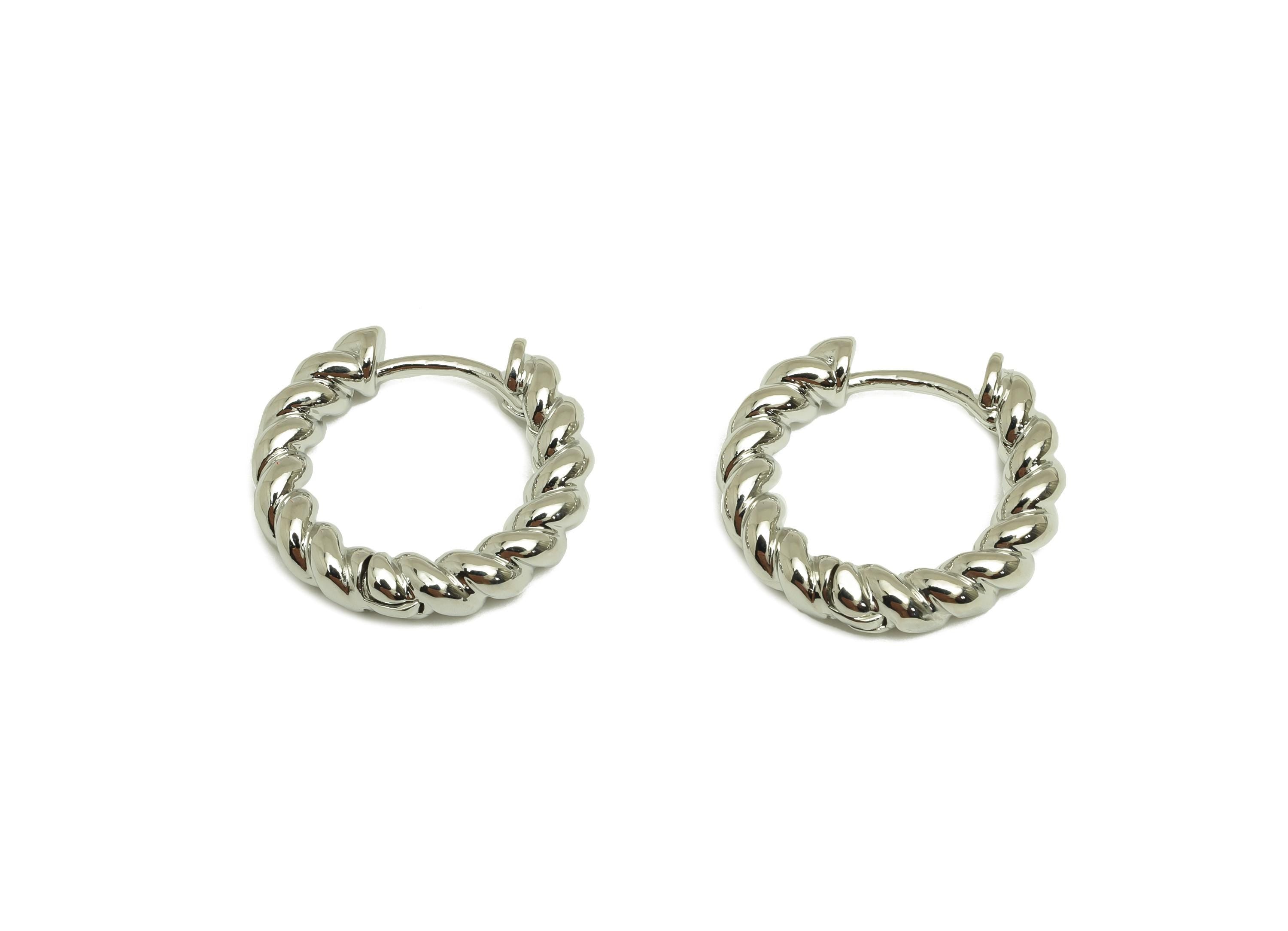 19mm Hoop Earring - Brass Twisted Huggie Earring Clasp - Clasp Earring - Rope Hoop Earring - 18K Real White Gold Plating - 19x19x3mm-RGP7782 - DOMEDBAZAAR