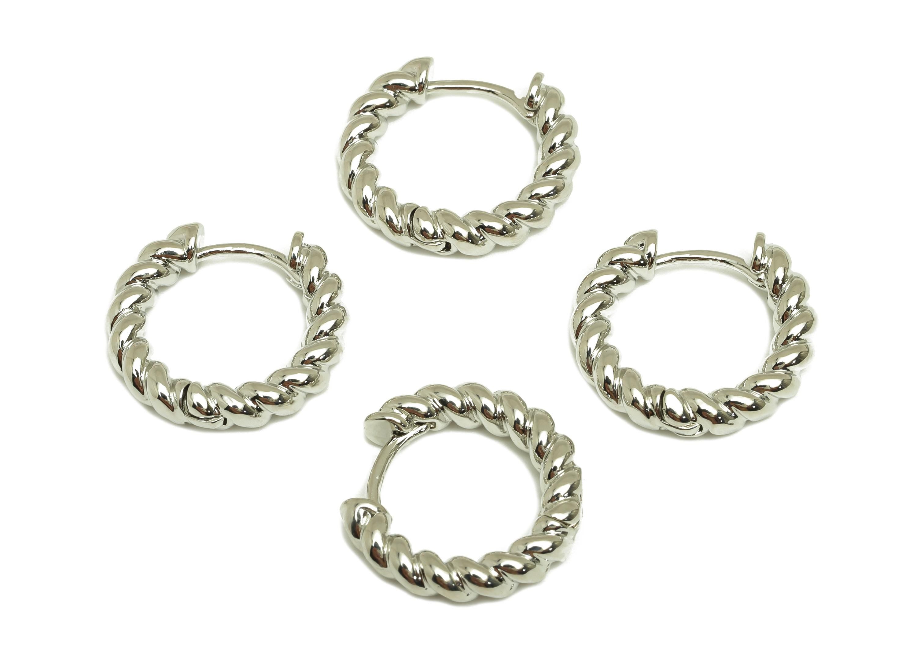19mm Hoop Earring - Brass Twisted Huggie Earring Clasp - Clasp Earring - Rope Hoop Earring - 18K Real White Gold Plating - 19x19x3mm-RGP7782 - DOMEDBAZAAR