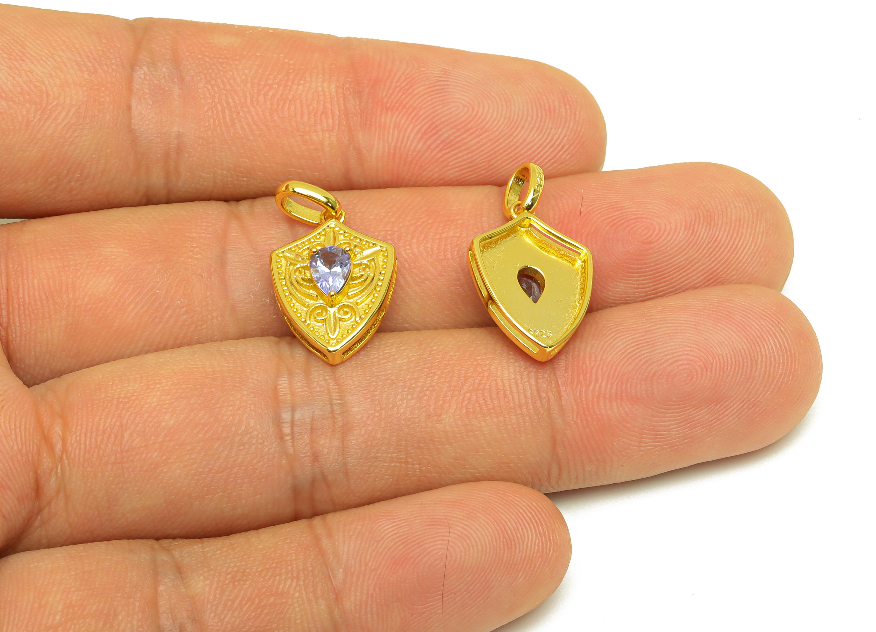 Tanzanite Natural Stone Pendant - Silver Gemstone Shield Earring Charm - Crystal Pendant - 18K Real Gold Plating -23.28x12.45x5.09mm-RGP7630 - DOMEDBAZAAR