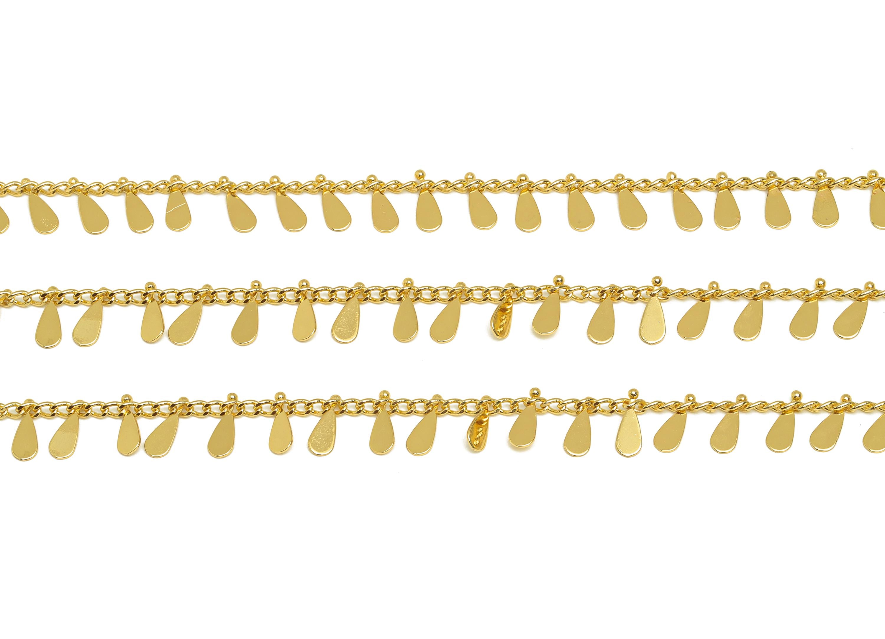Brass Drop Curb Chain - Teardrop Satellite Curb Chain - Gold Drop Bracelet Chain - For Necklace - 18K Real Gold Plated - 3.07x1.07mm-RGP7631 - DOMEDBAZAAR