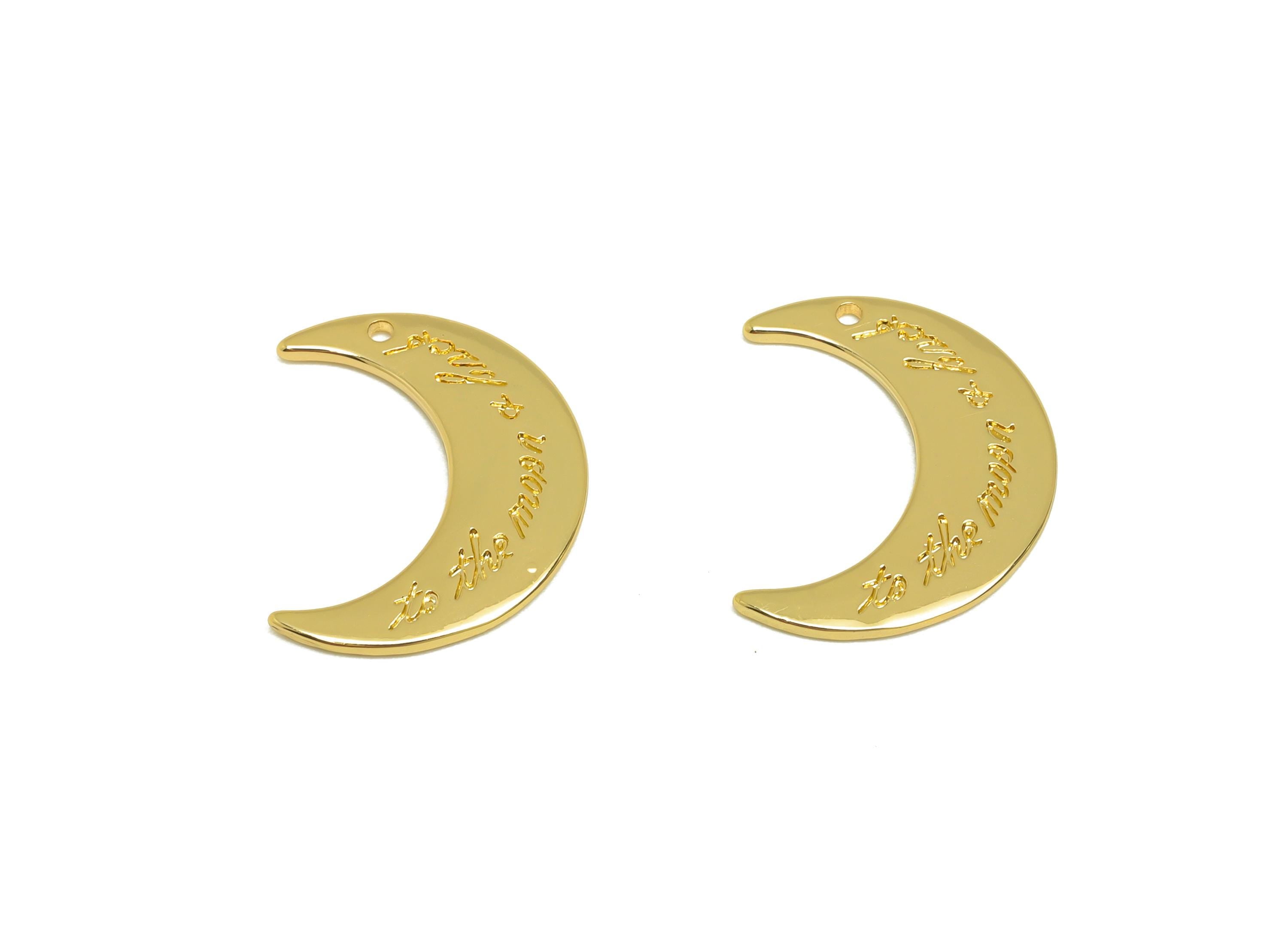 Brass Crescent Charm - Gold Textured Moon Pendant - Moon Earring Charm - 18K Real Gold Plated - Jewelry Supplies -18.96x15.07x1.26mm-RGP7633 - DOMEDBAZAAR