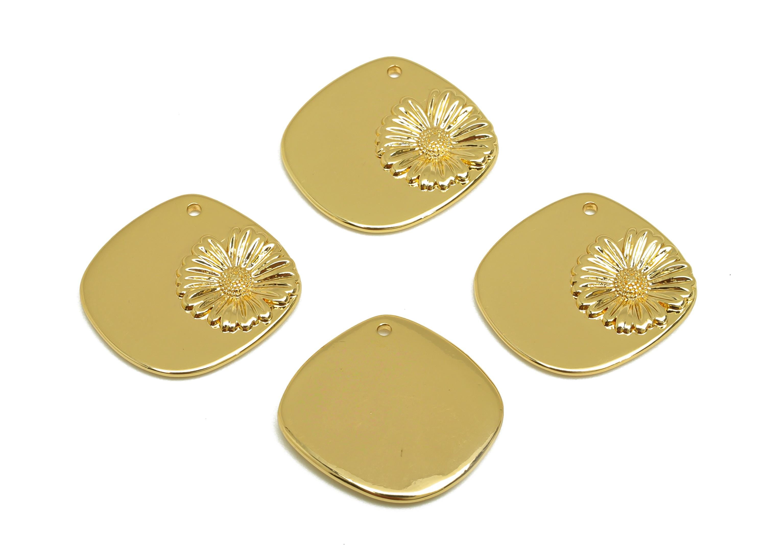 Brass Square Daisy Charm - Textured Flower Earring Charm - Gold Daisy Pendant - For Necklace - 18k Real Gold Plated -17.68x16.98x2mm-RGP7634 - DOMEDBAZAAR
