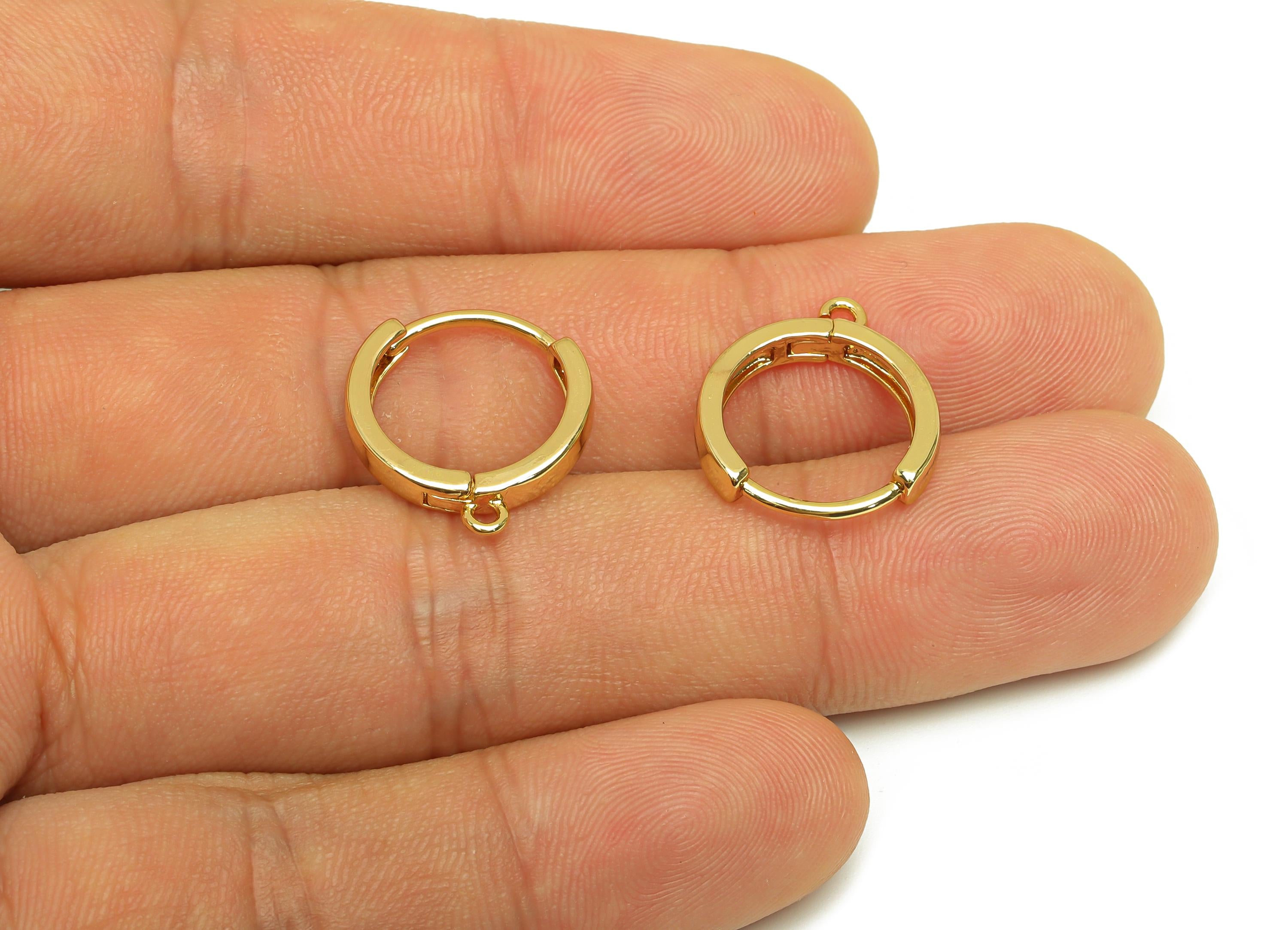 Brass Round Huggie Earring - Minimalist Round Huggie Ear Clasps - Hoop Earring with Loop - 18K Real Gold Plated -16.92x15.6x1.67mm - RGP7636 - DOMEDBAZAAR
