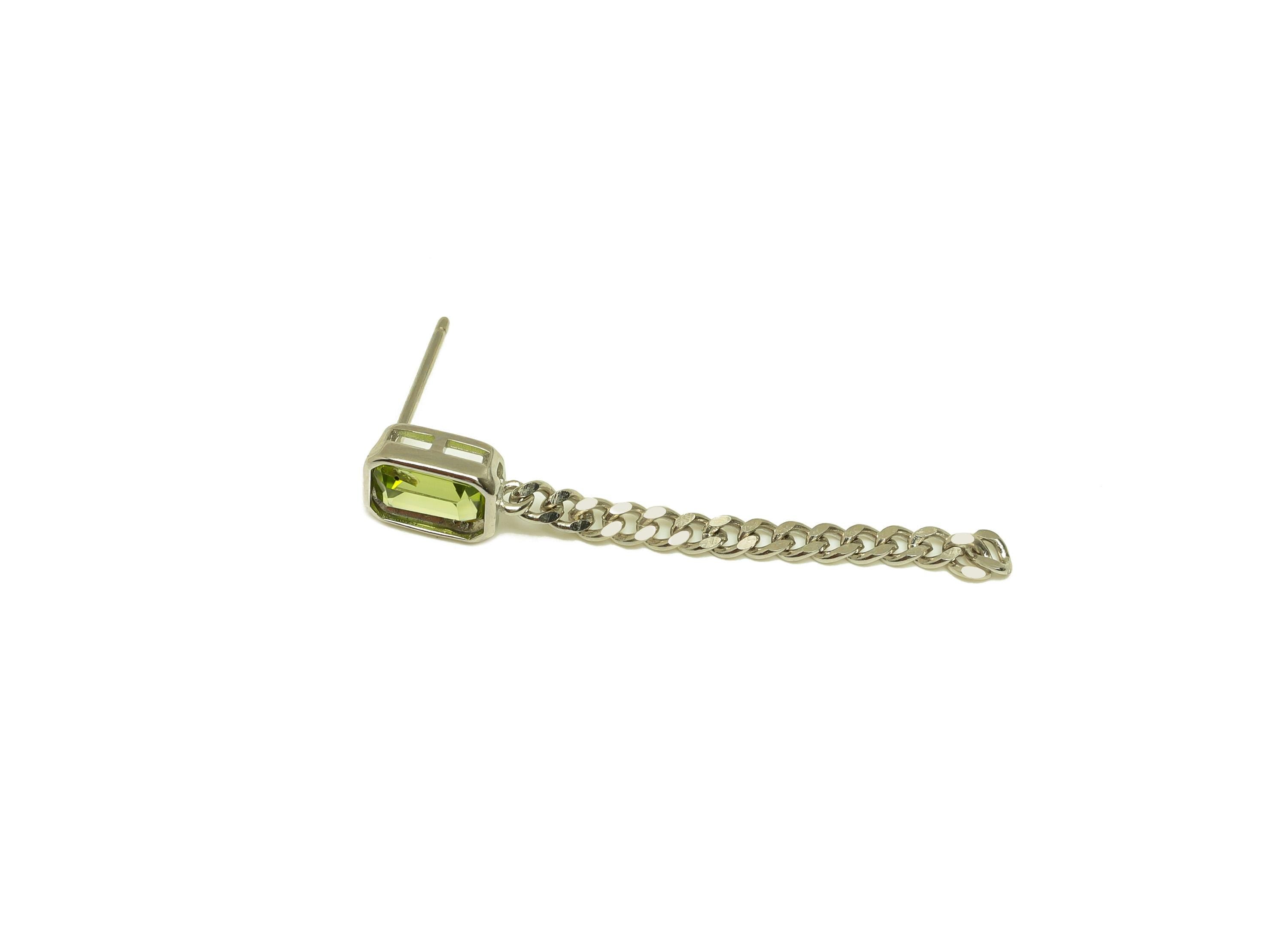 Peridot Earring Stud - Silver Chain Rectangle Earring Post - 925 Silver Earring Post - Silver Chain Dangle Earring Post - 8x5x0.7mm -RGP7225 - DOMEDBAZAAR