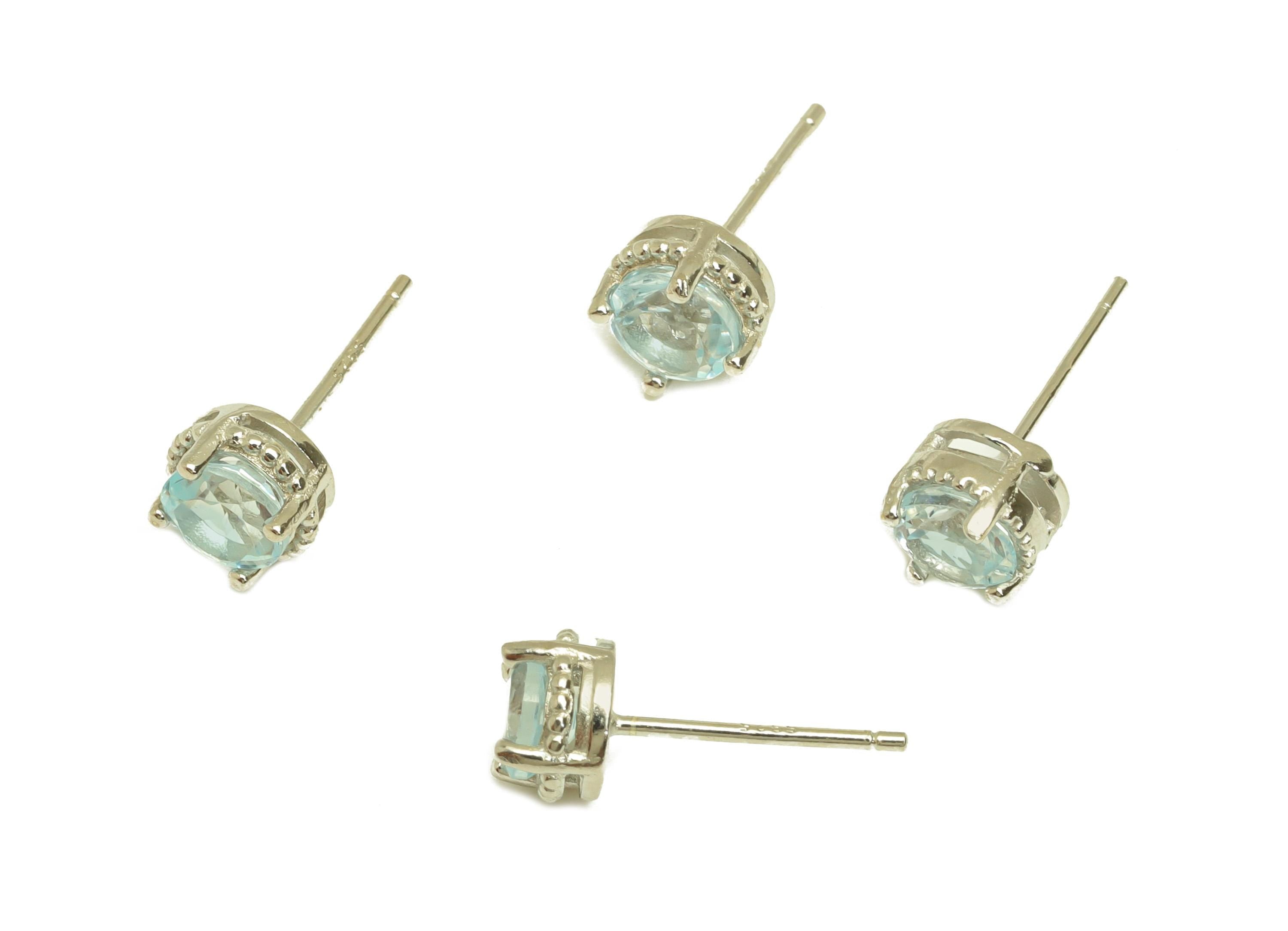 Topaz Earring Stud - Silver Round Crystal Blue Earring Post - Topaz Blue Earring Post - 925 Silver Round Earring Post - 6x6x0.75mm - RGP7227 - DOMEDBAZAAR