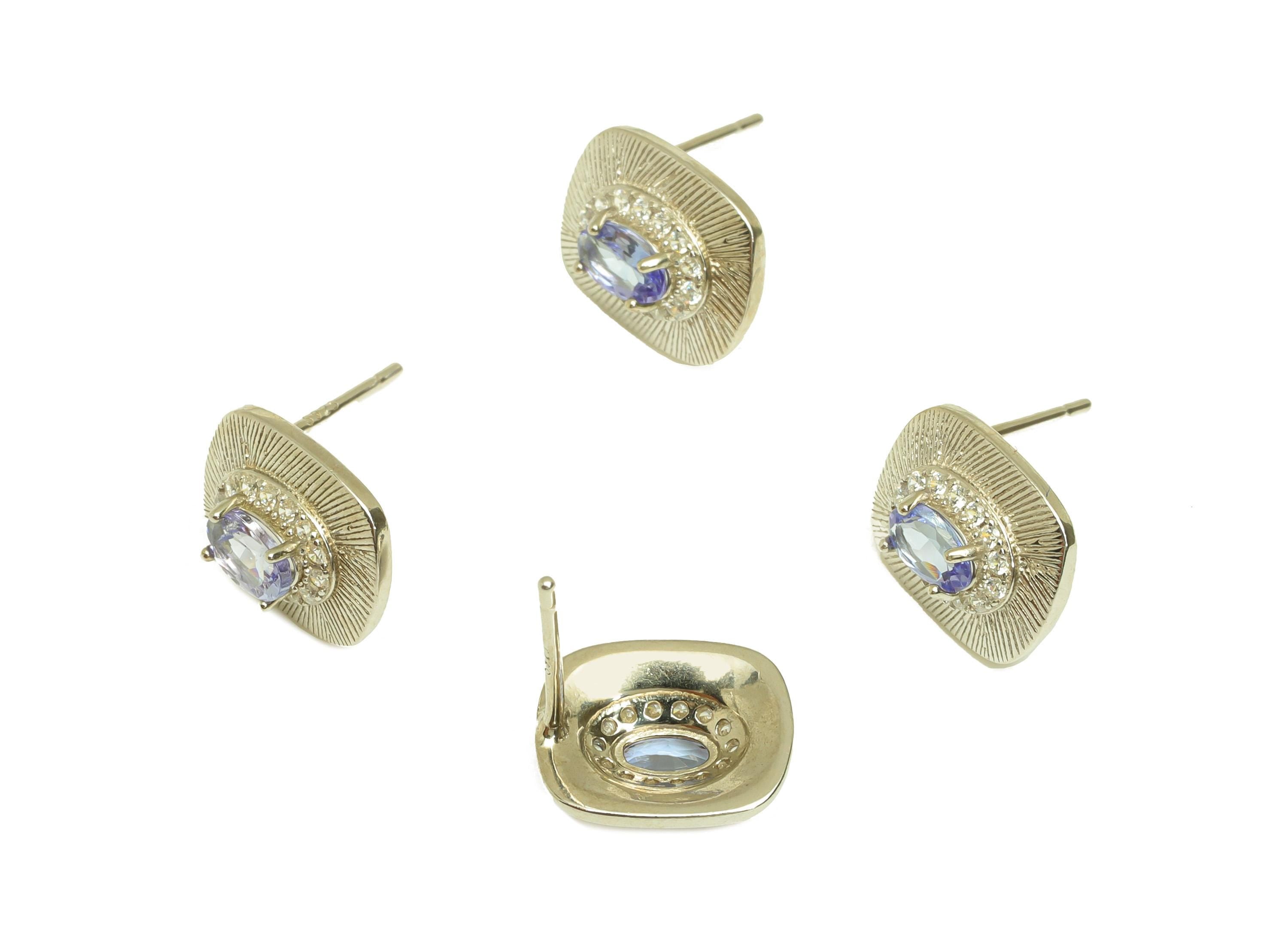 Tanzonite Earring Stud - Silver Cubic Zircon Earring Post - Rectangle Earring Post - 925 Silver Geometry Earring Post - 11x9x0.7mm - RGP7230 - DOMEDBAZAAR