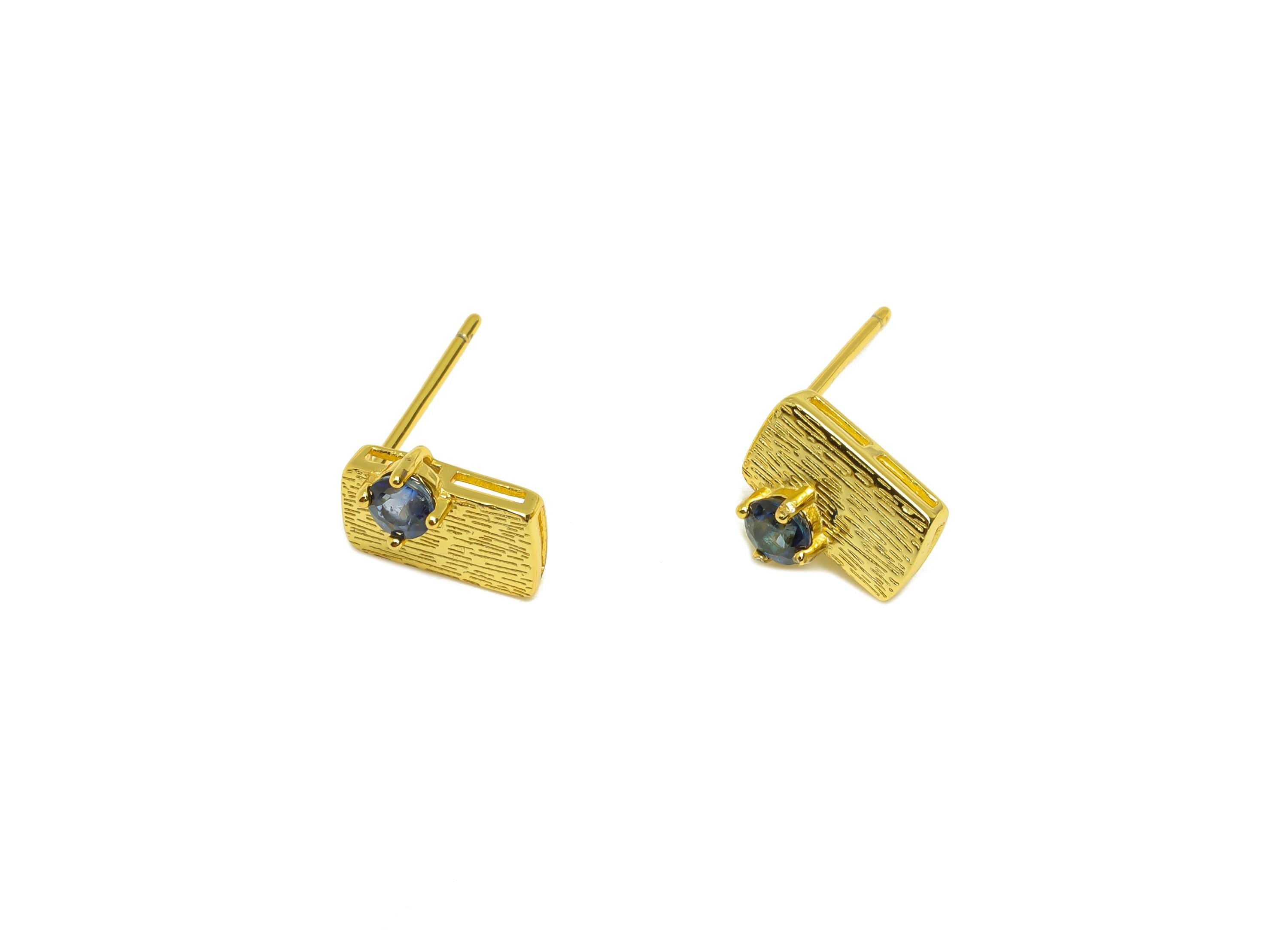 Diopside Earring Stud - Textured Flower Diopside Earring Post - Silver Earring Post - 18K Real Gold Plating Silver Post - 9x9x1mm - RGP7199 - DOMEDBAZAAR