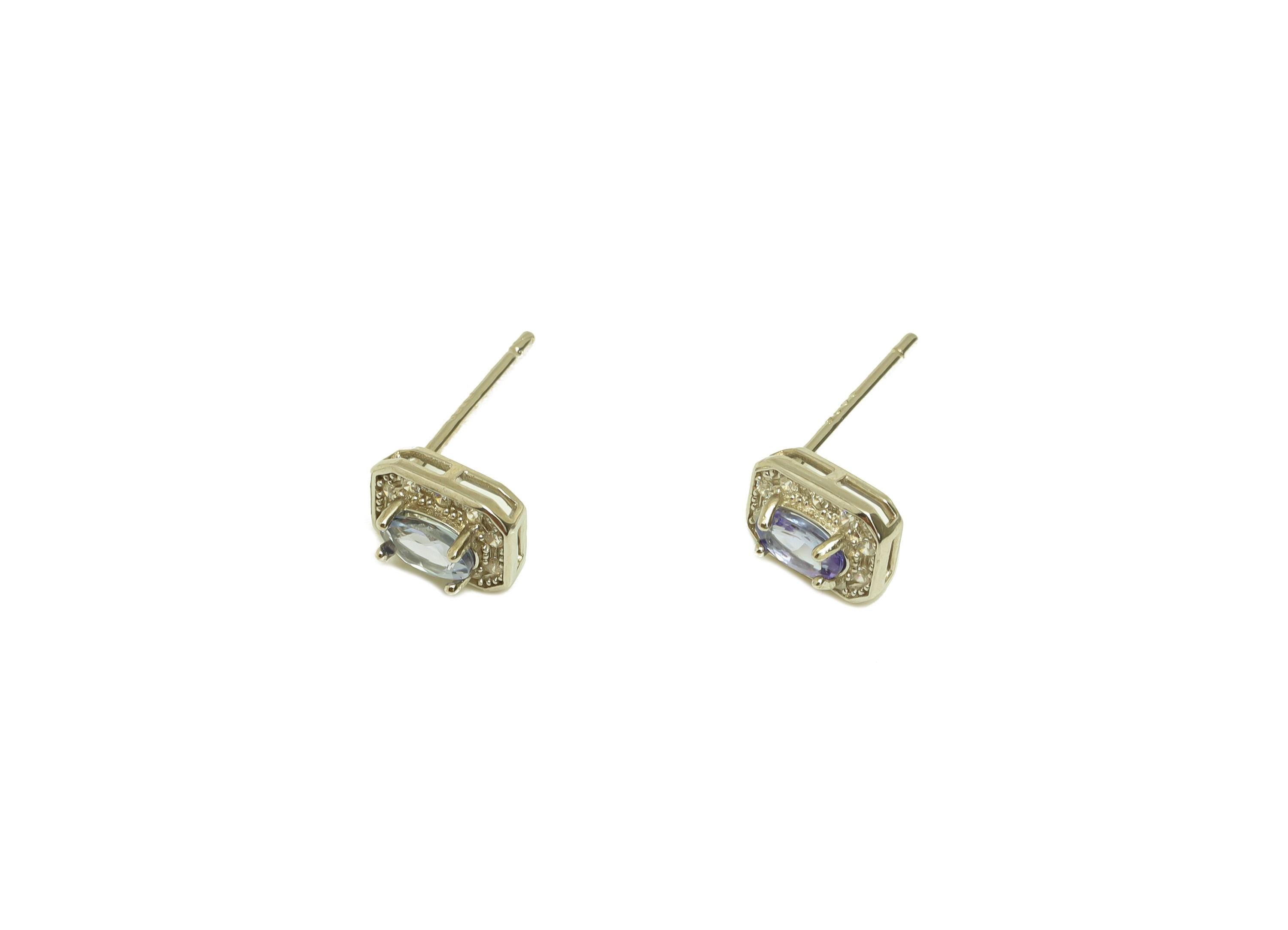 Tanzonite Earring Stud - Silver Cubic Zircon Earring Post - CZ Silver Oval Earring Post - 925 Silver Geometry Earring - 7x5x0.78mm - RGP7226 - DOMEDBAZAAR