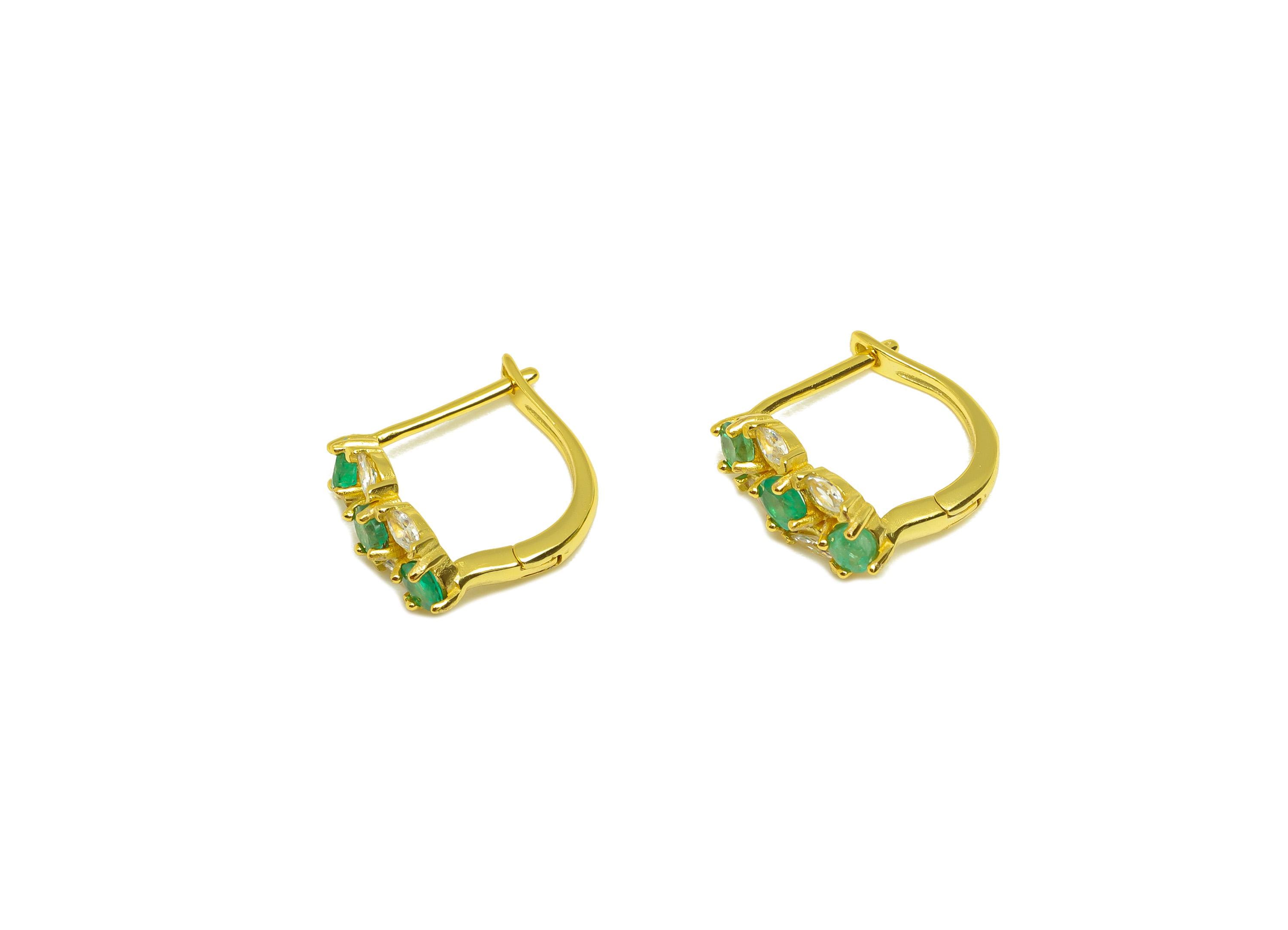 Emerald Marquise Hoop Earirng - English Lock Hoop Earring - Cubic Zricon Hoop Earring - 18K Real Gold Plating Silver - 12x5x0.77mm - RGP7221 - DOMEDBAZAAR