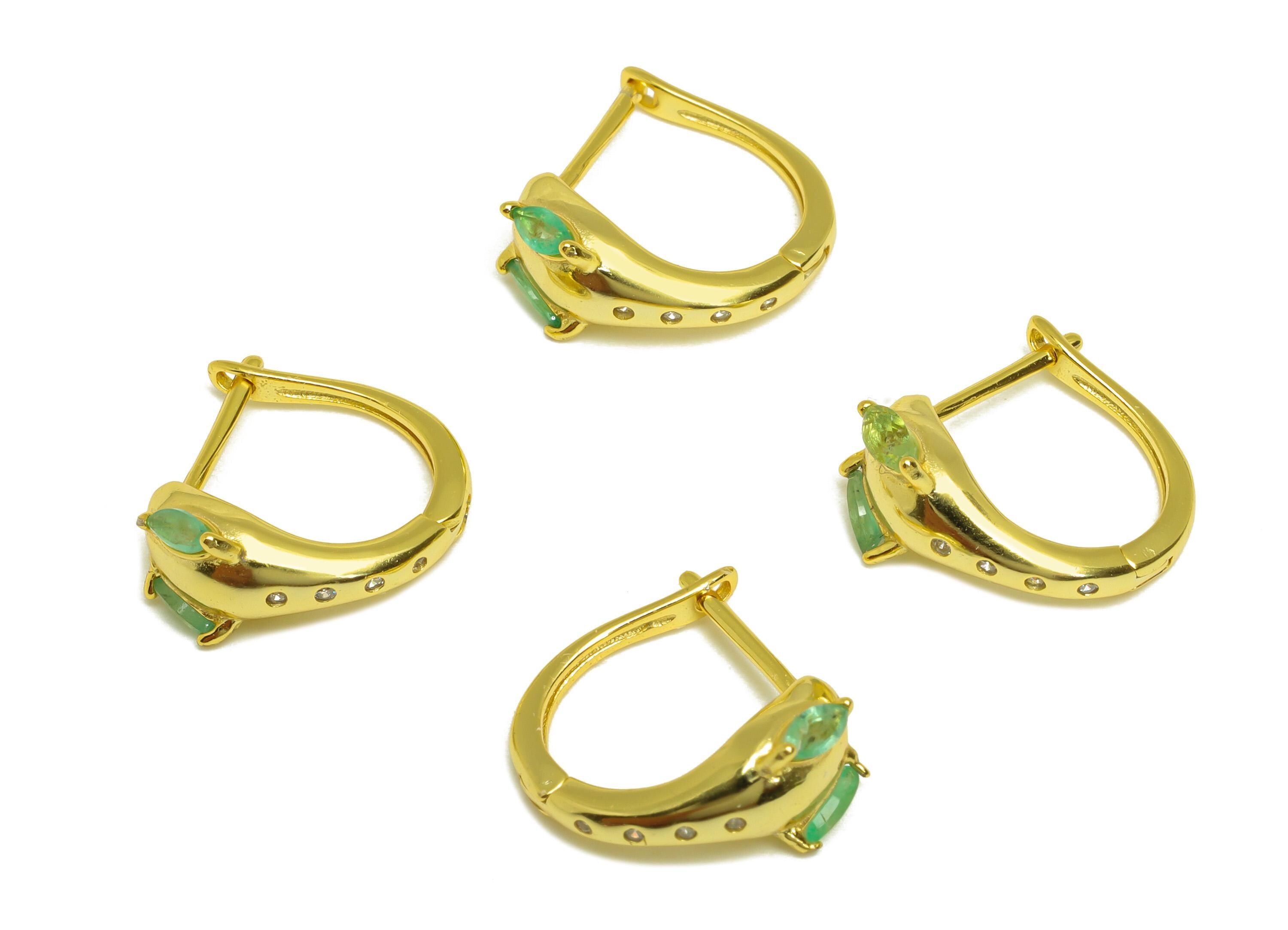 Emerald Marquise Hoop Earirng - English Lock Earring - Rectangle Cubic Zricon Hoop Earring - 18K Real Gold Plating Silver - 13x6x1mm-RGP7223 - DOMEDBAZAAR