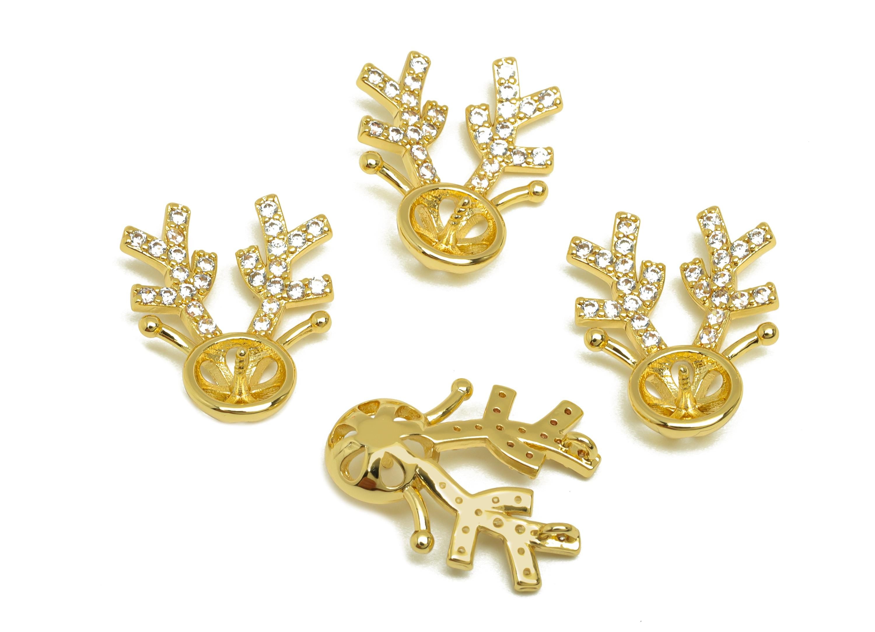 Brass Coral Setting Charm - Gold Coral Zircon Earring Charm - CZ Coral Setting Pendant - 18K Real Gold Plated - 19.08x15.09x2.93mm - RGP7640 - DOMEDBAZAAR