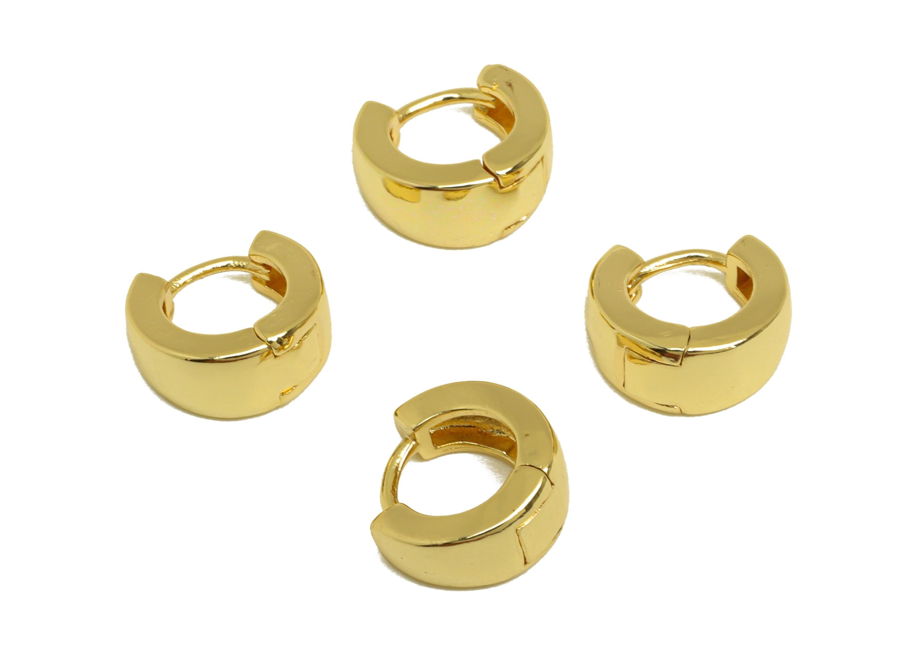Brass Hoop Earring Clasp - Tiny Gold Round Huggie Hoop Earring - Mini Thick Hoop Earring - 18K Real Gold Plated - 10.12x8.9x2.05mm - RGP7641 - DOMEDBAZAAR