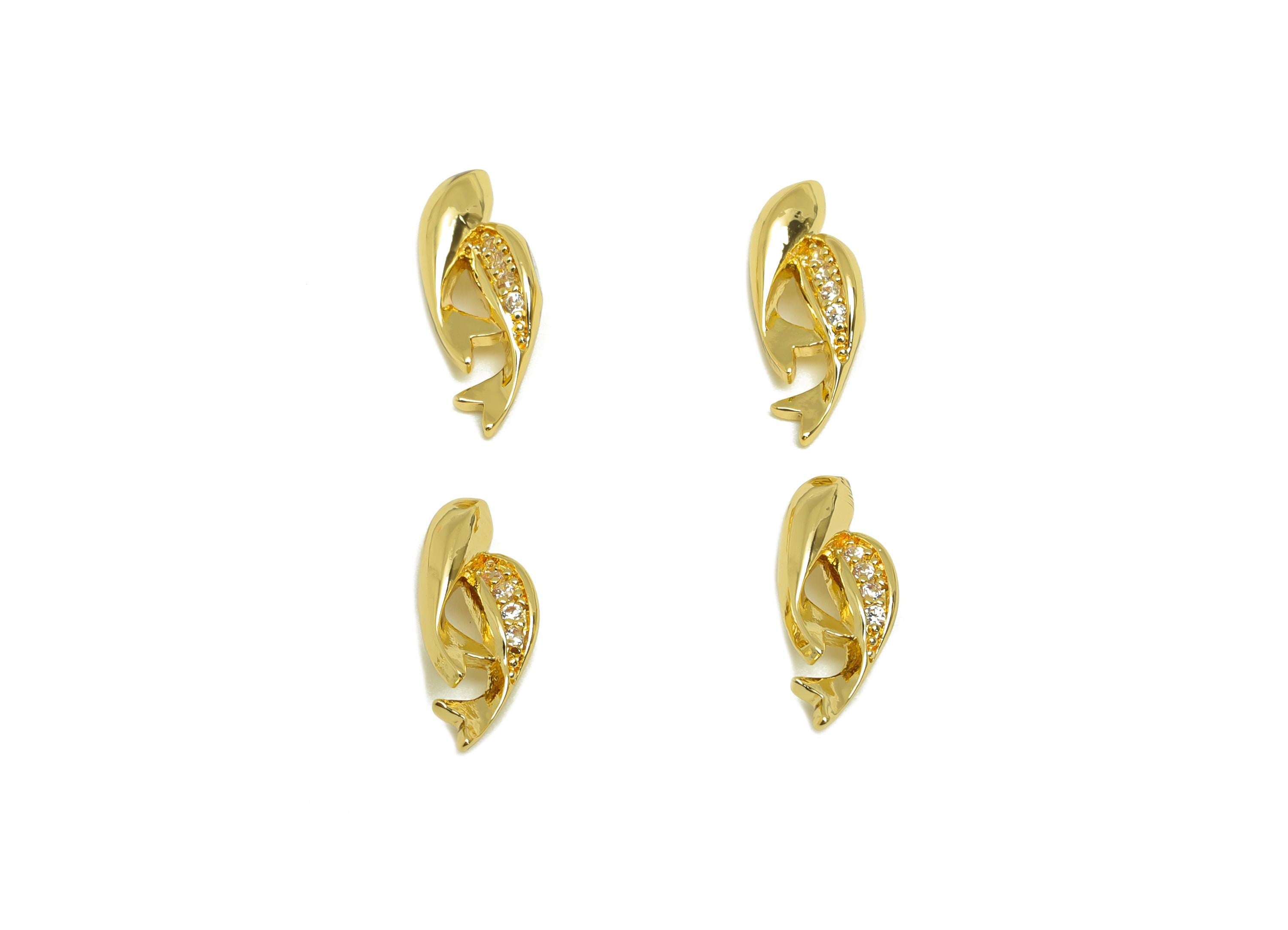 Brass Fish Pendant - Zircon Goldfish Earring Charm with Loop - Gold CZ Tiny Marine Charm - 18K Real Gold Plating - 13.2x5.2x2.37mm - RGP7642 - DOMEDBAZAAR