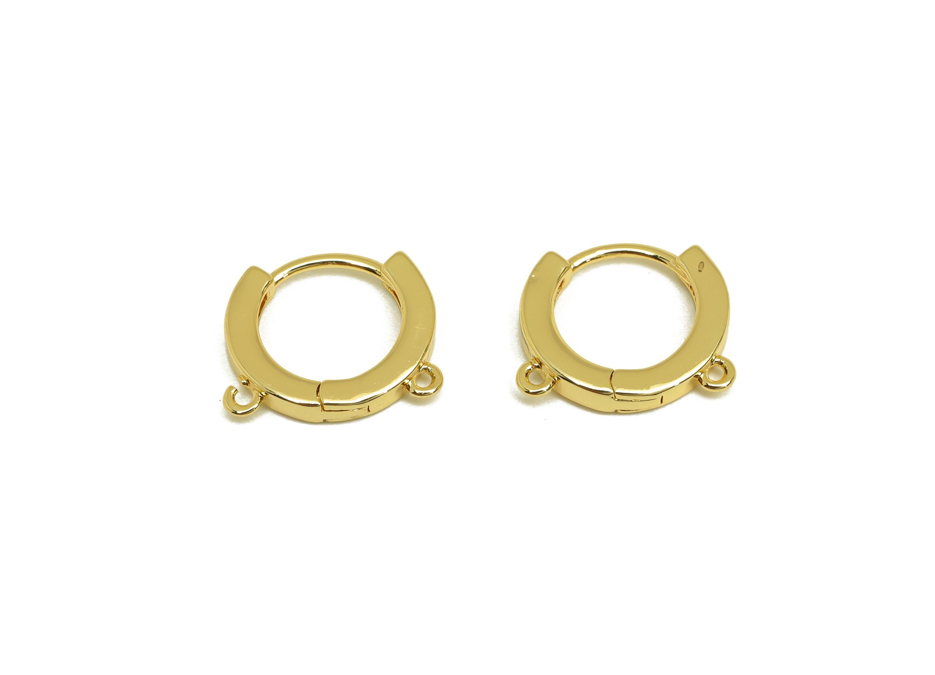 Round Huggie Hoop Earring - Brass Earring Clasps With 2 Loops - Gold Circle Hoop Earring - 18K Real Gold Plated - 13.4x11.2x1.92mm - RGP7643 - DOMEDBAZAAR